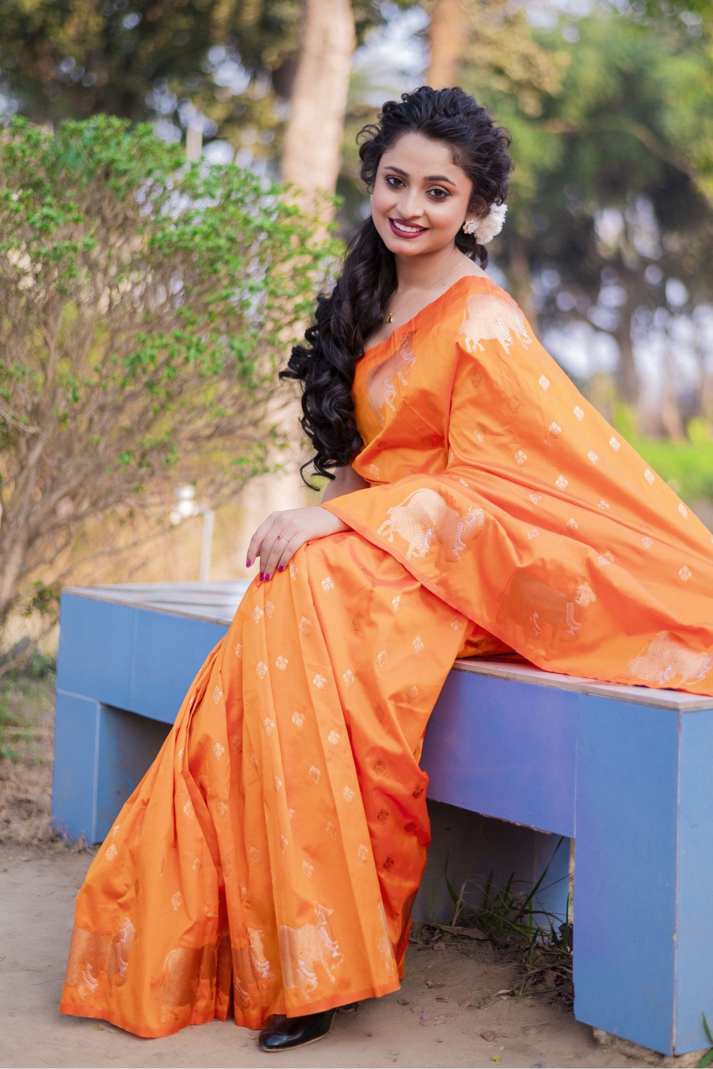 Buy MySilkLove Fulvous Orange Woven Banarasi Saree Online