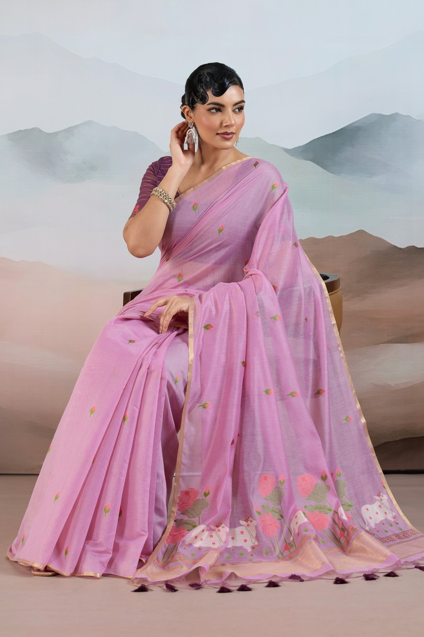 Buy MySilkLove True Purple Cotton Handloom Pichwai Saree Online