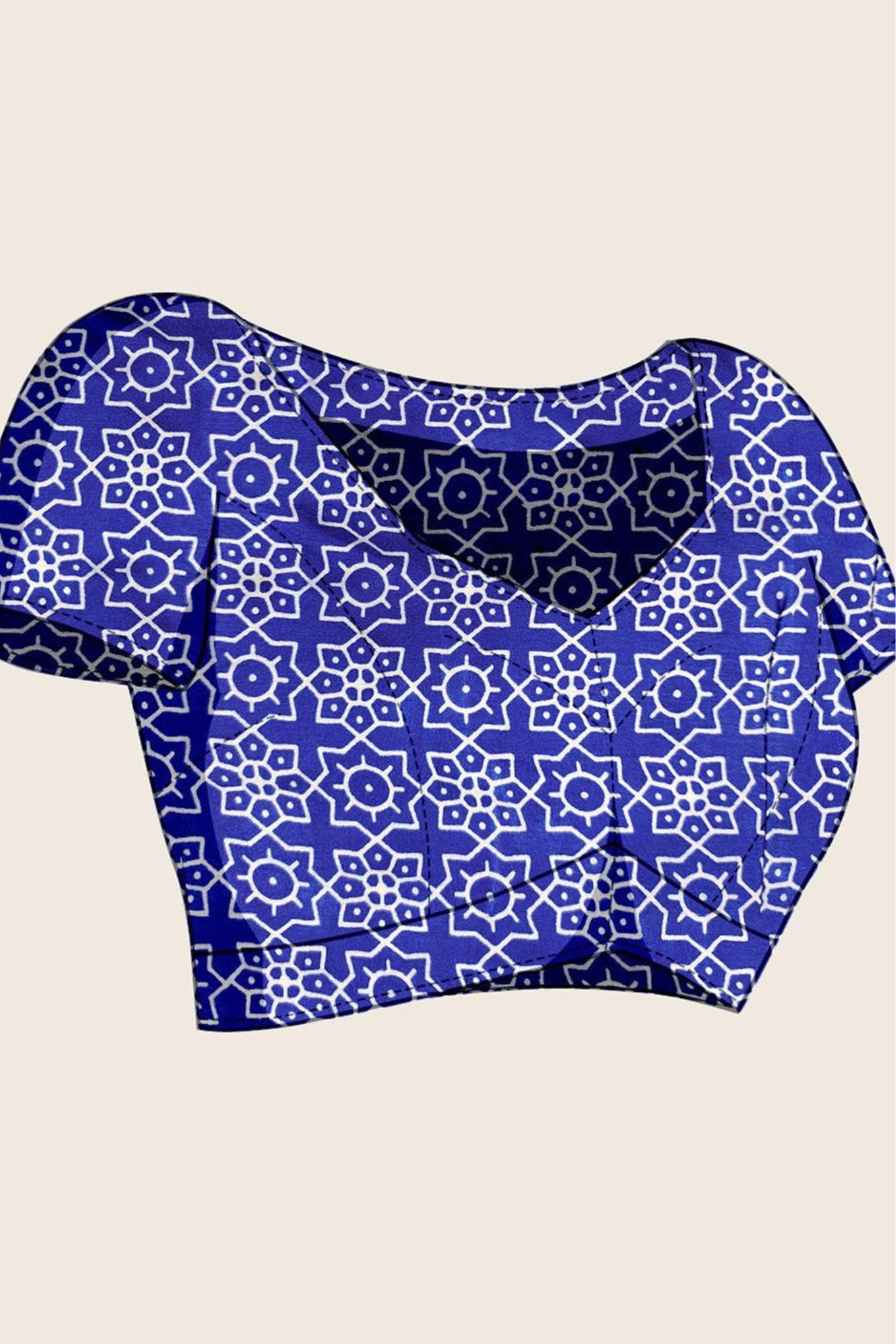 Buy MySilkLove Spruce Blue Ajrakh Printed Satin Crepe Silk Saree Online
