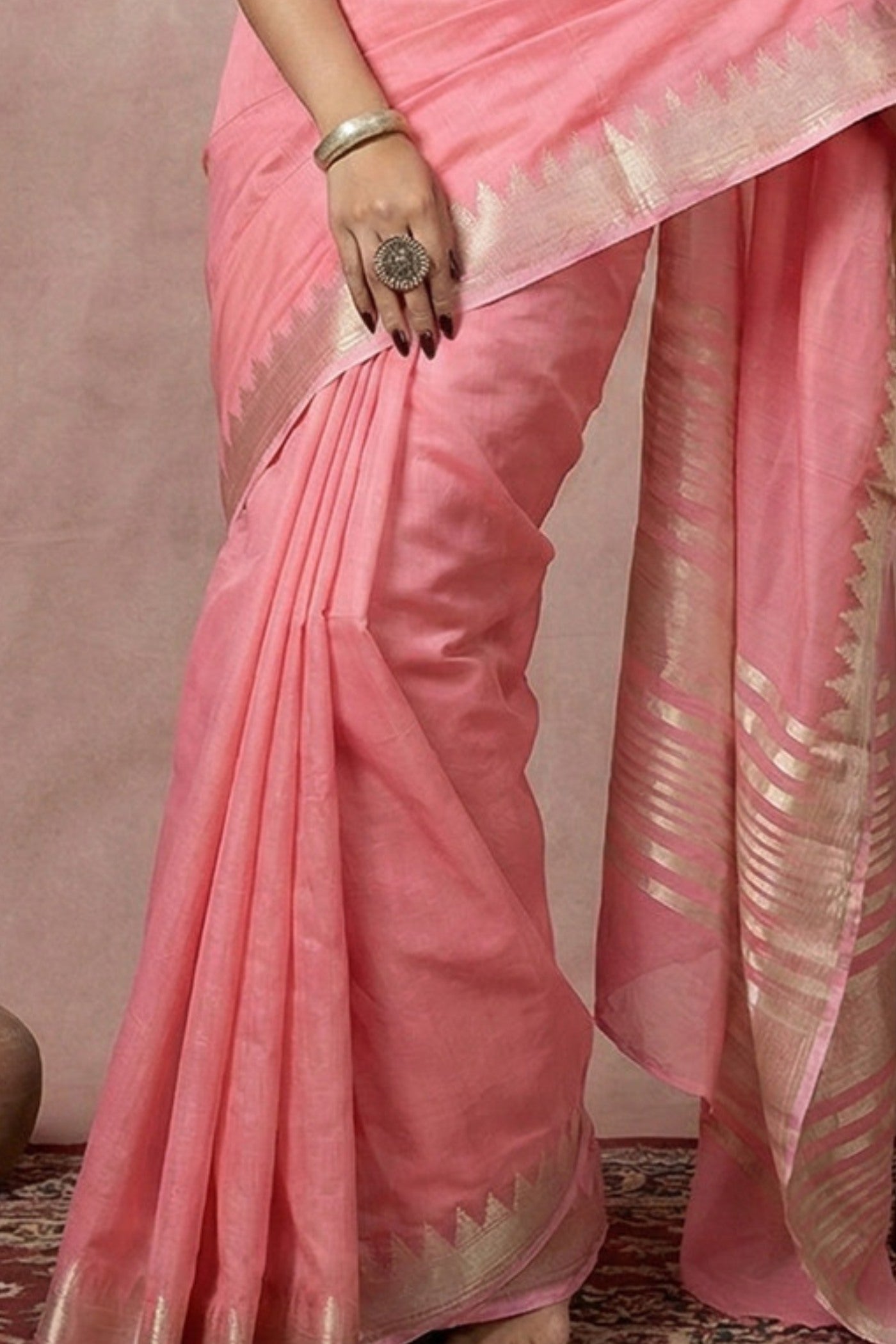Buy MySilkLove Baby Pink Woven Banarasi Soft Silk Saree Online
