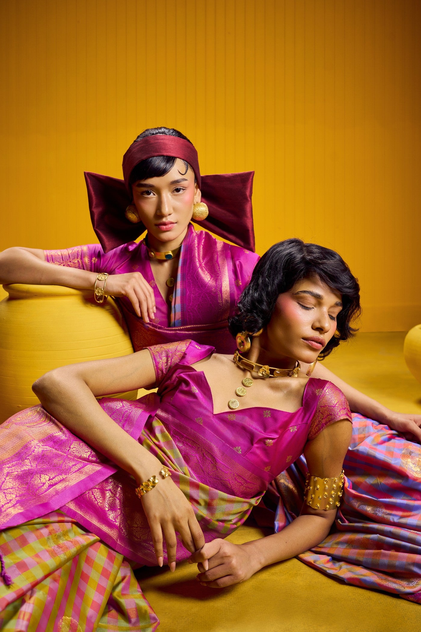 Buy MySilkLove Rebecca Purple Banarasi Two Tone Checks Handloom Saree Online