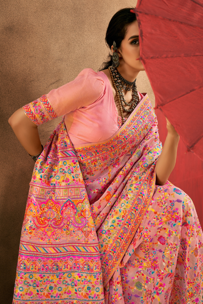 Buy MySilkLove Warm Pink Kashmiri Handloom Jamewar Saree Online