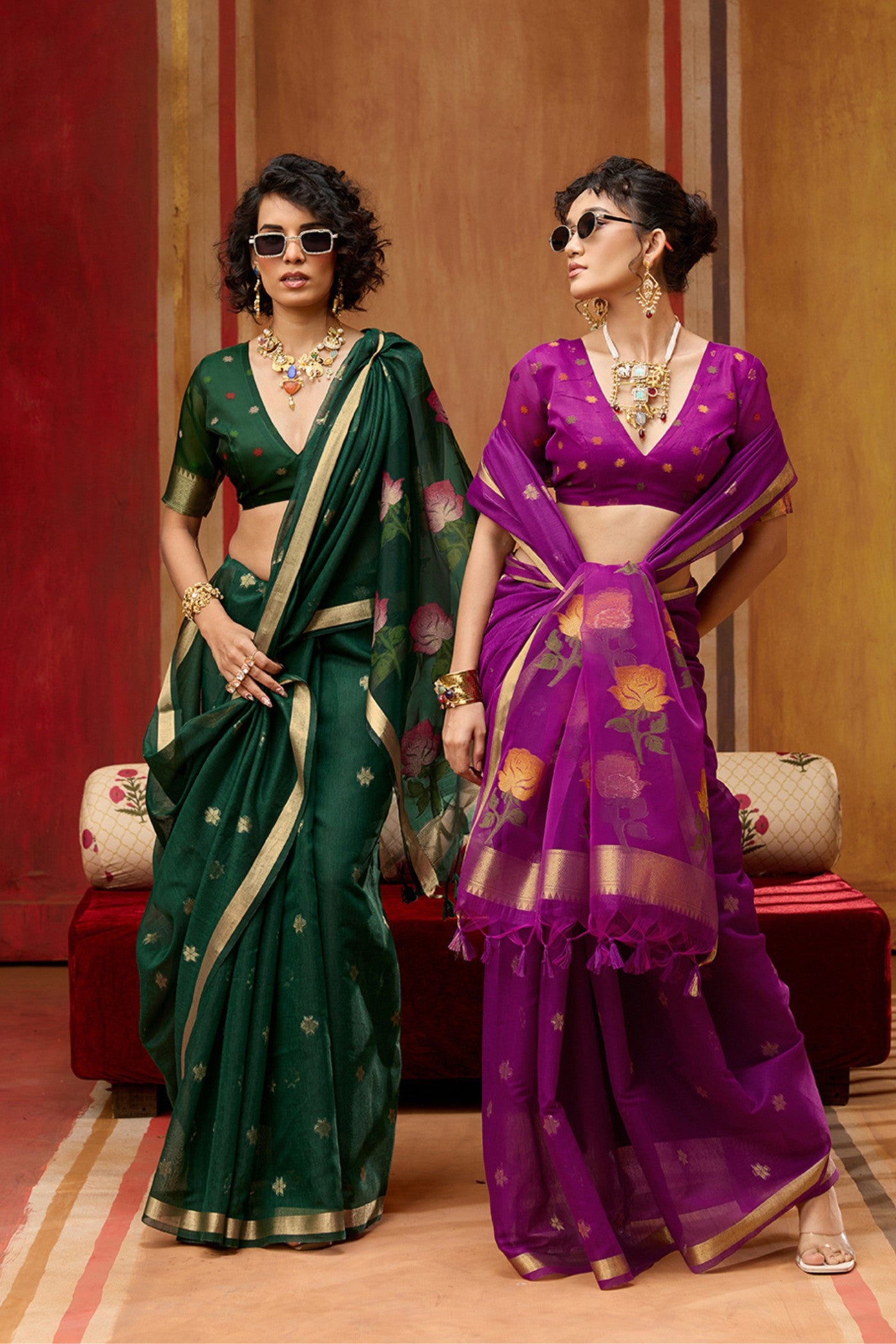 Buy MySilkLove Dark Green Handloom Muga Cotton Saree Online