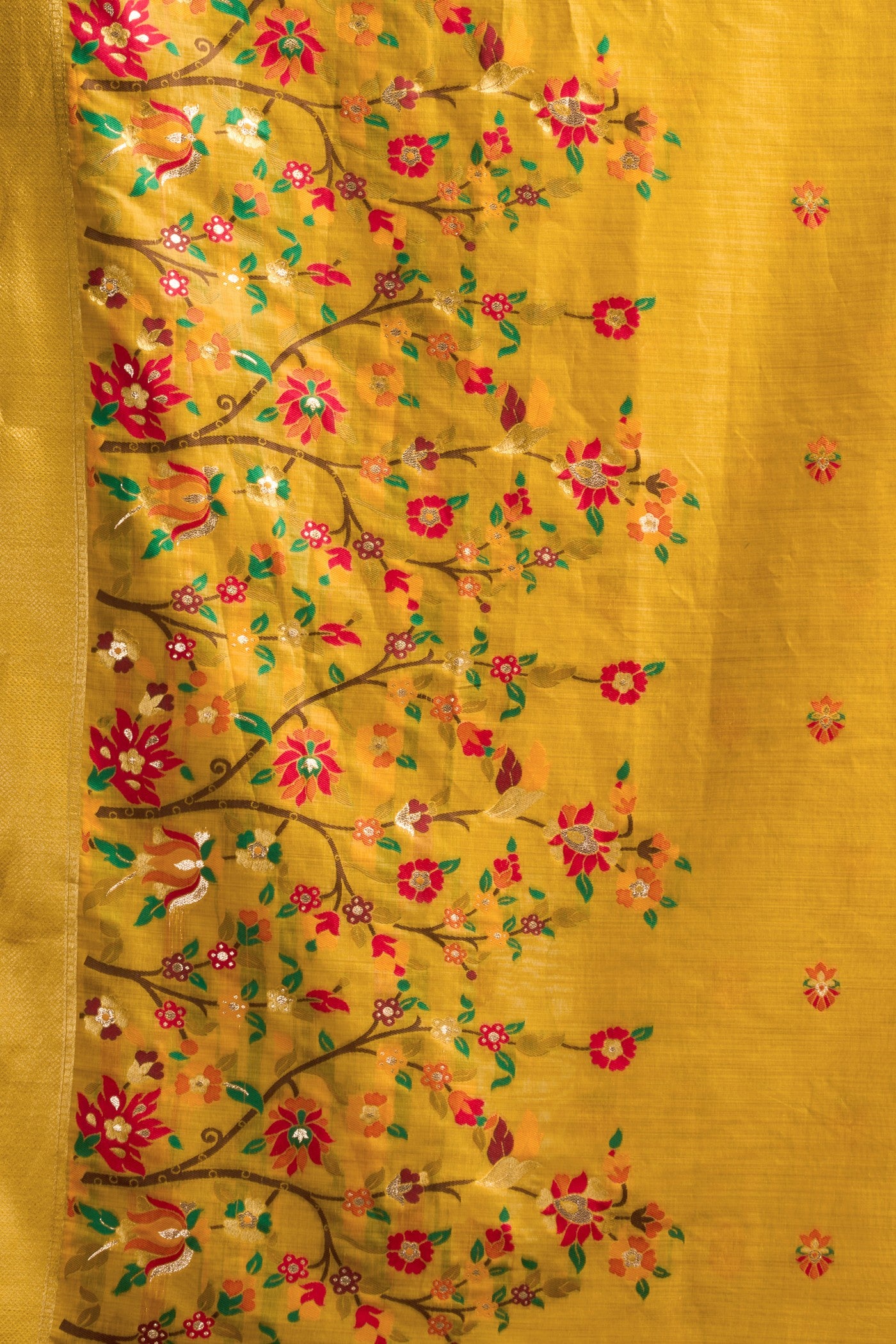 Buy MySilkLove Cyber Yellow Handloom Muga Cotton Saree Online