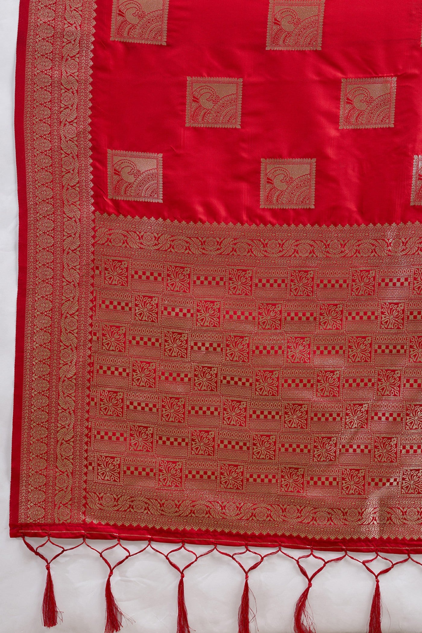 Buy MySilkLove Melon Red Woven Banarasi Soft Silk Saree Online