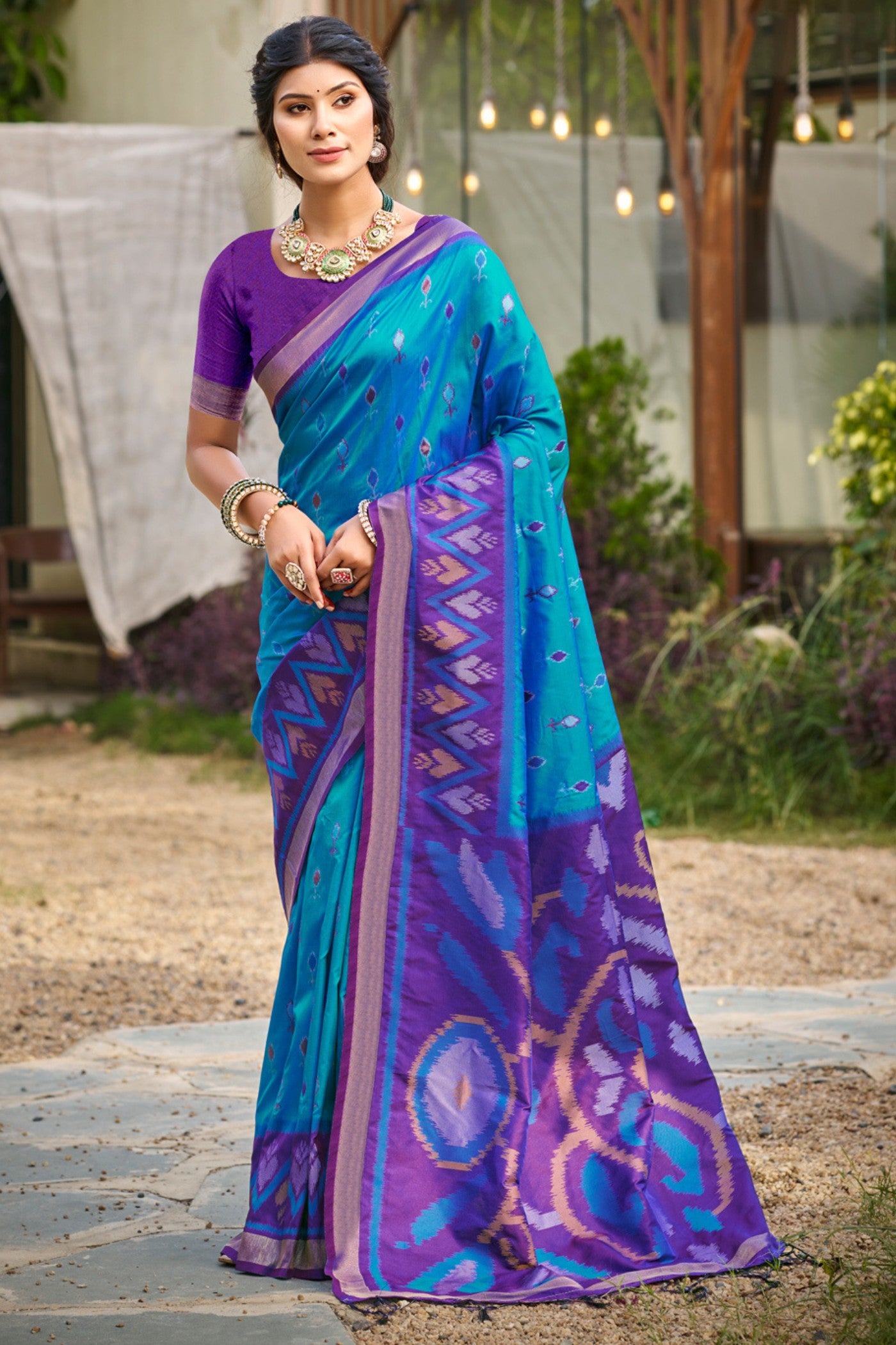 Buy MySilkLove Lapis Blue Ikkat Soft Silk Saree Online