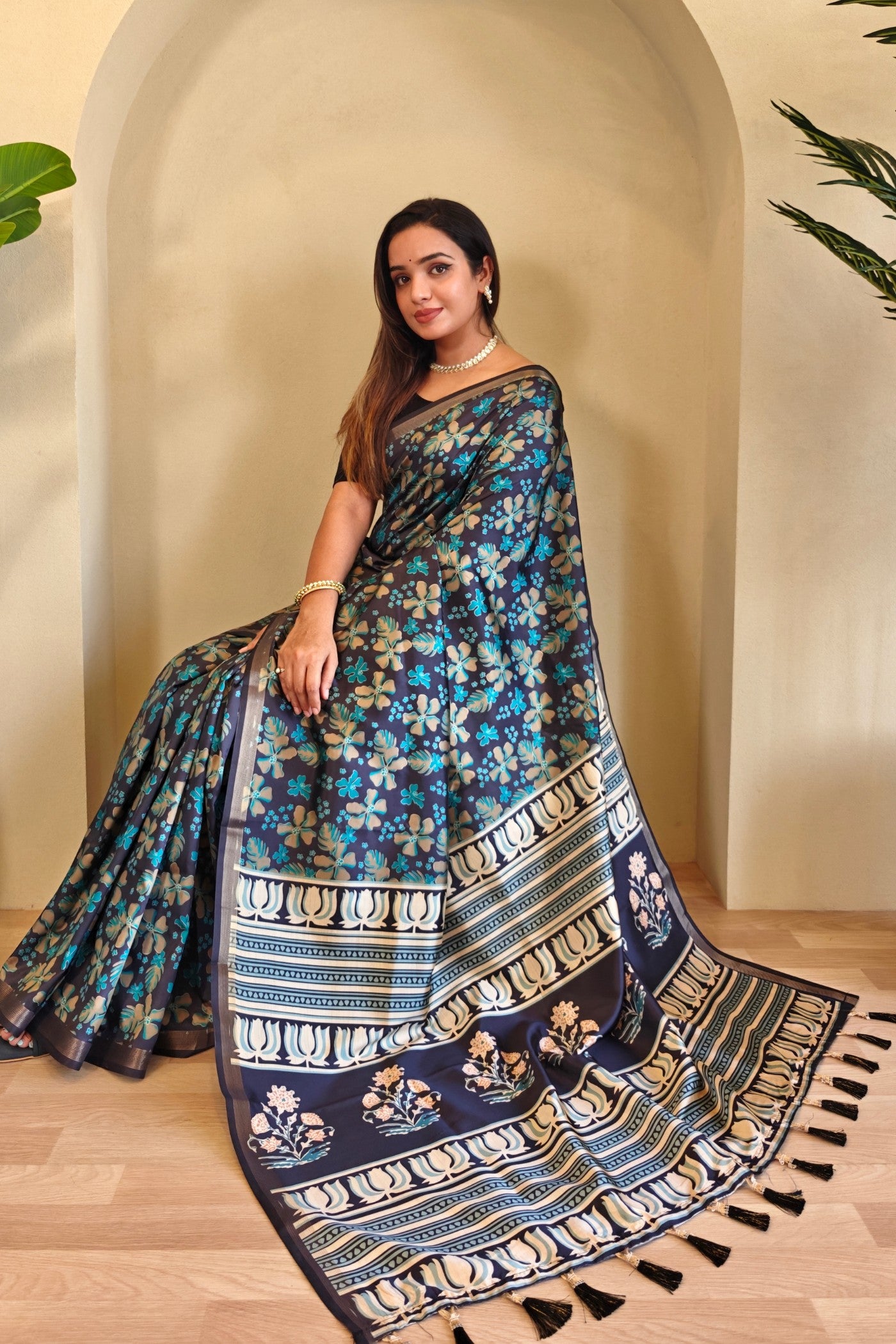 Buy MySilkLove Oxford Blue Digital Printed Saree Online