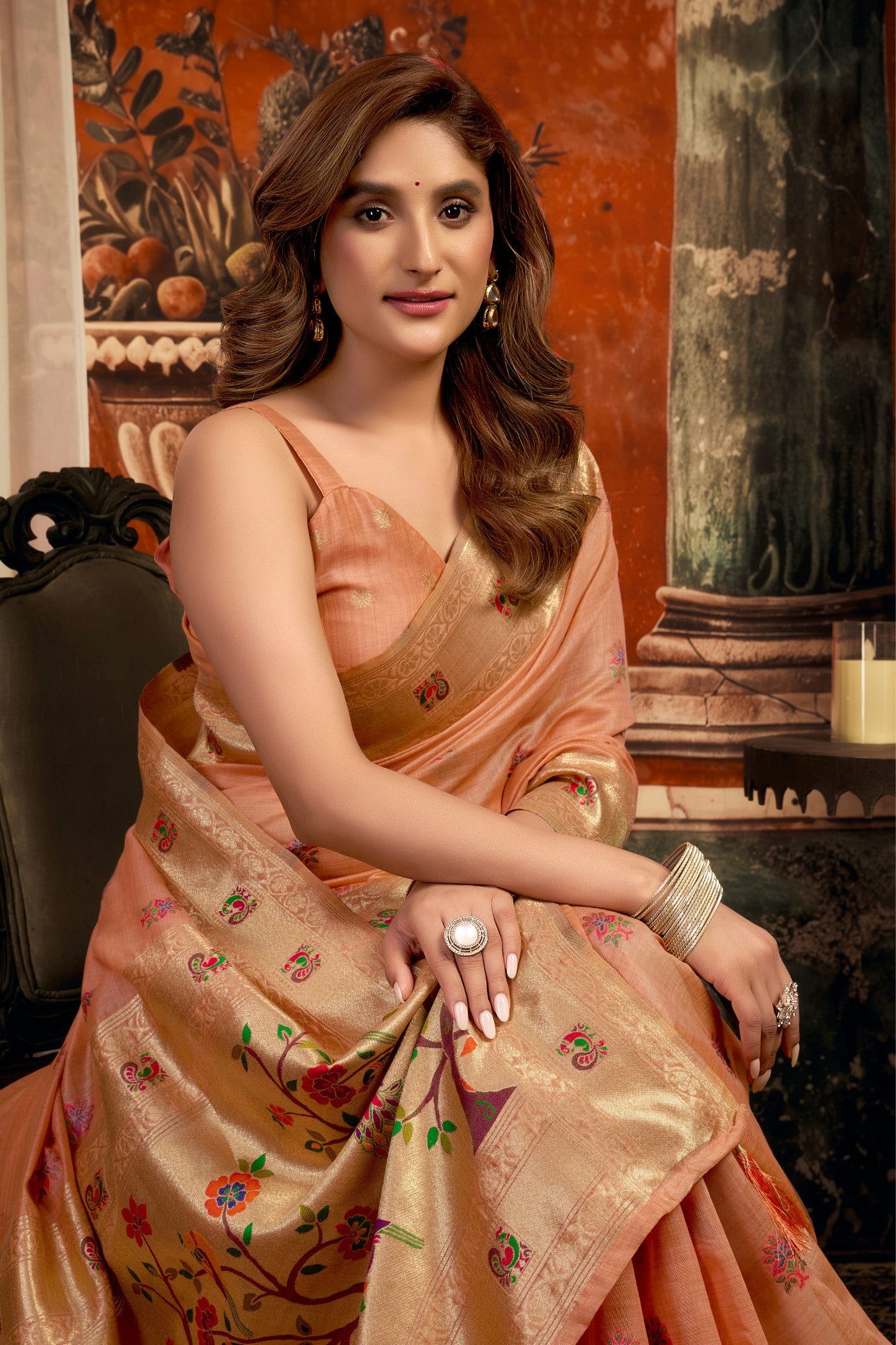 Buy MySilkLove Heather Peach Zari Woven Paithani Saree Online