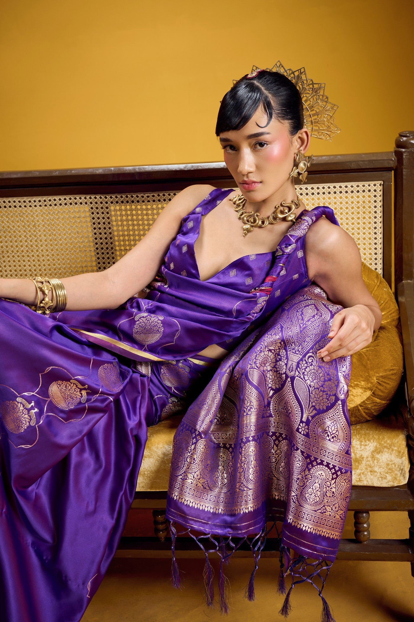 MySilkLove Dark Purple Handloom Satin Silk Saree