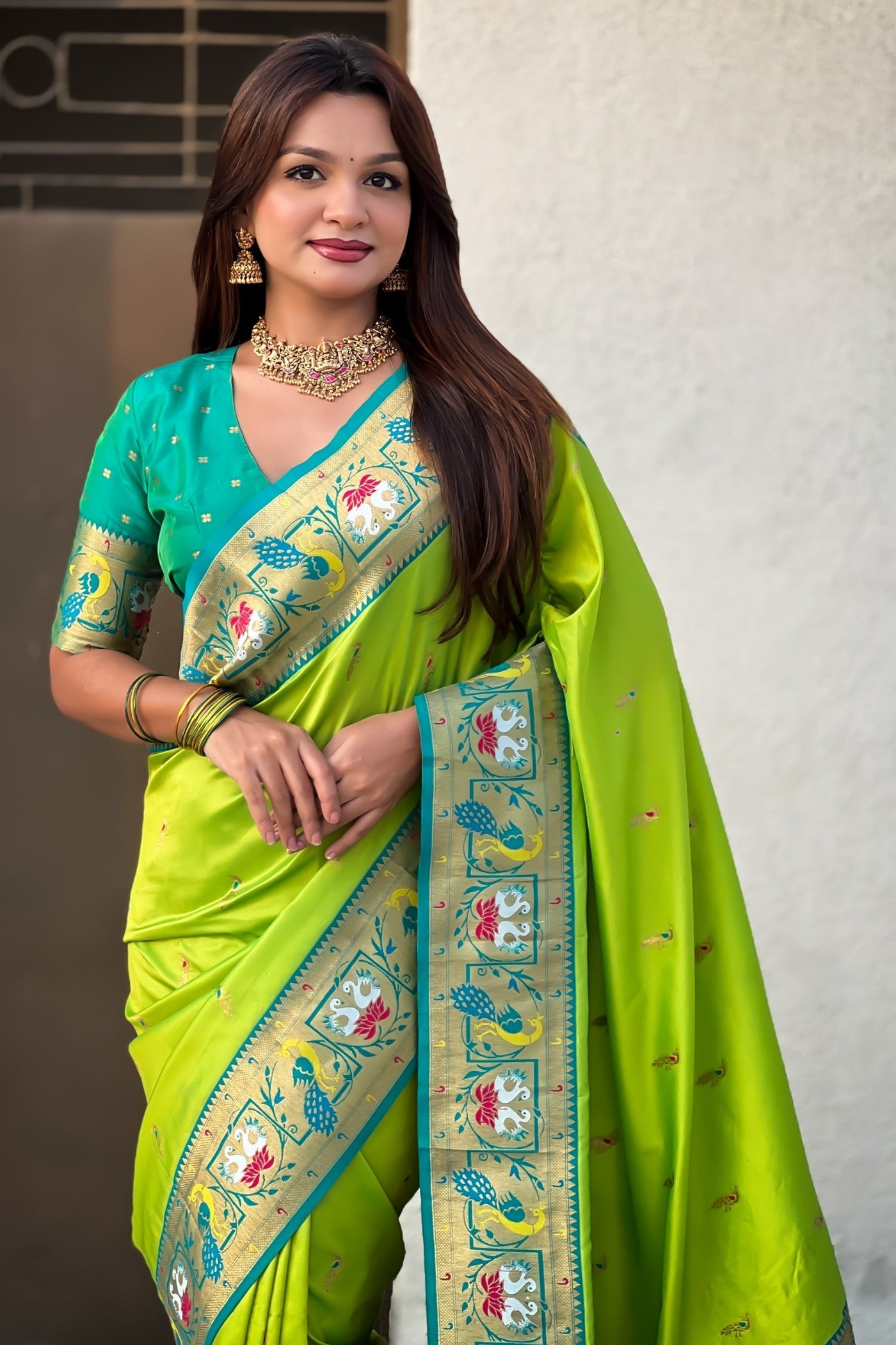 Buy MySilkLove Emerald Green Zari Woven Paithani Saree Online