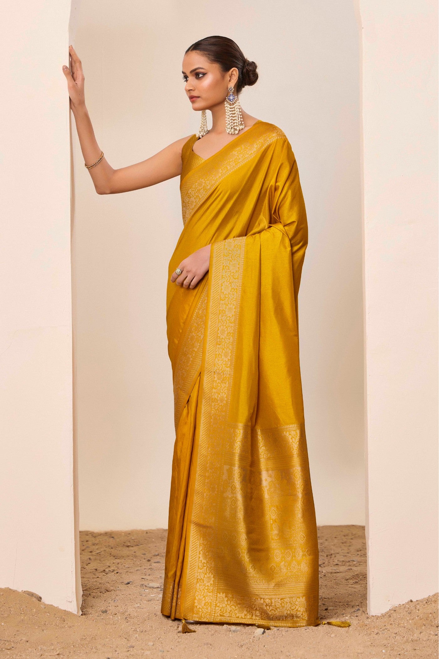 Buy MySilkLove Saffron Yellow Woven Dola Silk Saree Online