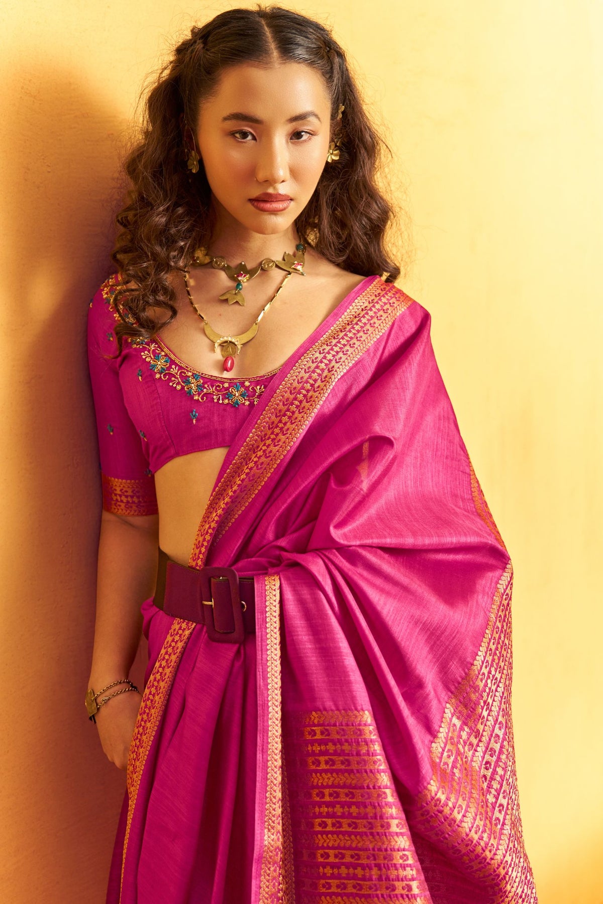 Buy MySilkLove Deep Pink Tussar Handloom Silk Saree Online
