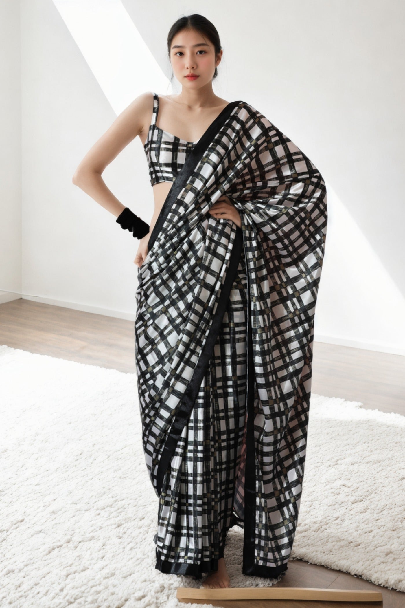 Buy MySilkLove Spider Black Chinon Digital Printed Ready To Wear Saree Online