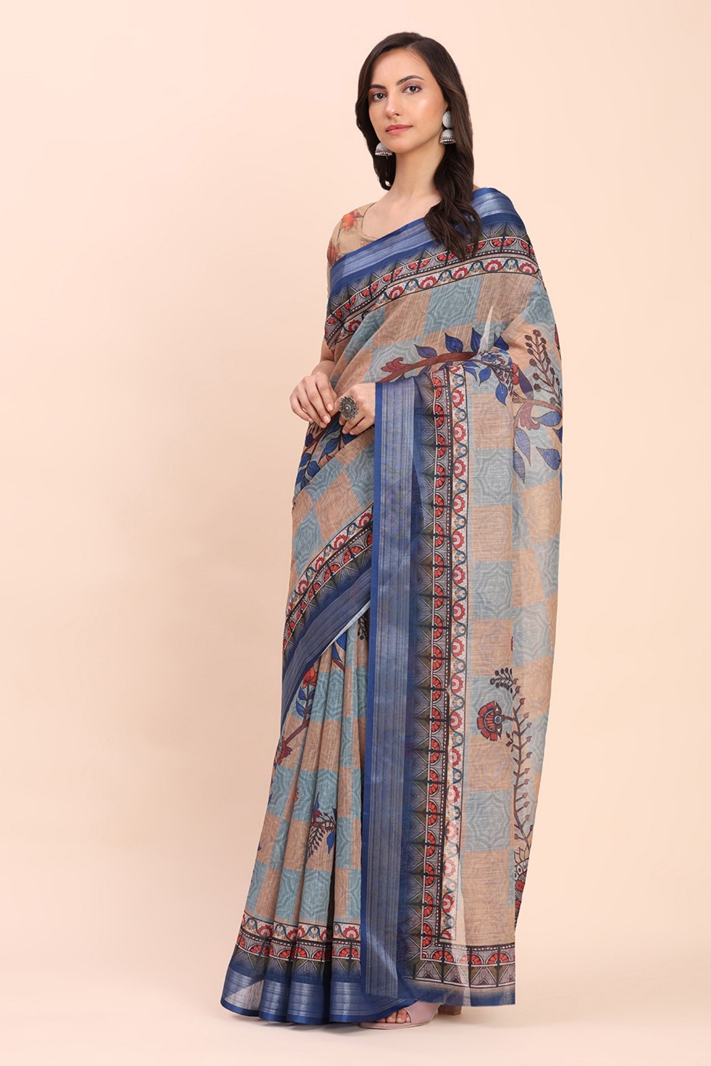 Buy MySilkLove Ice Blue Woven Linen Cotton Saree Online