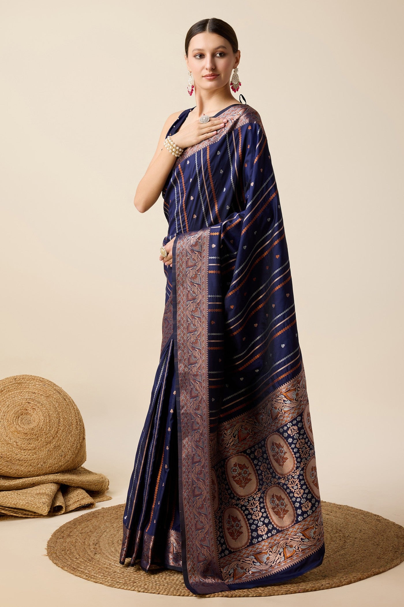 Buy MySilkLove Midnight Blue Zari Woven Banarasi Saree Online