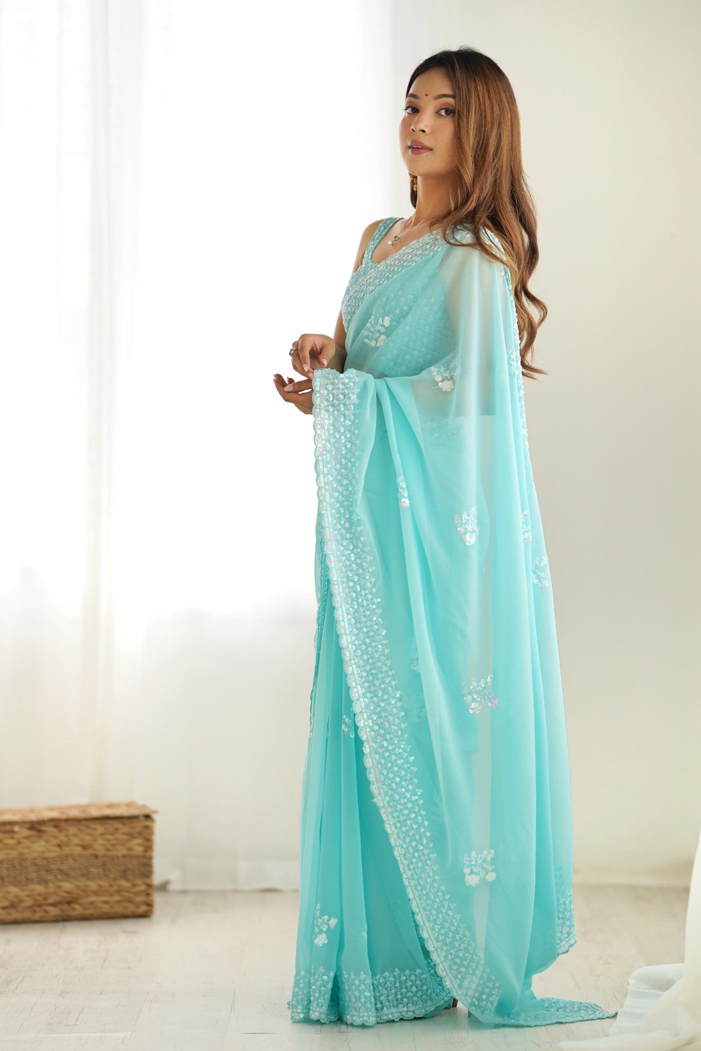 Buy MySilkLove Rainy Blue Georgette Partywear Saree Online