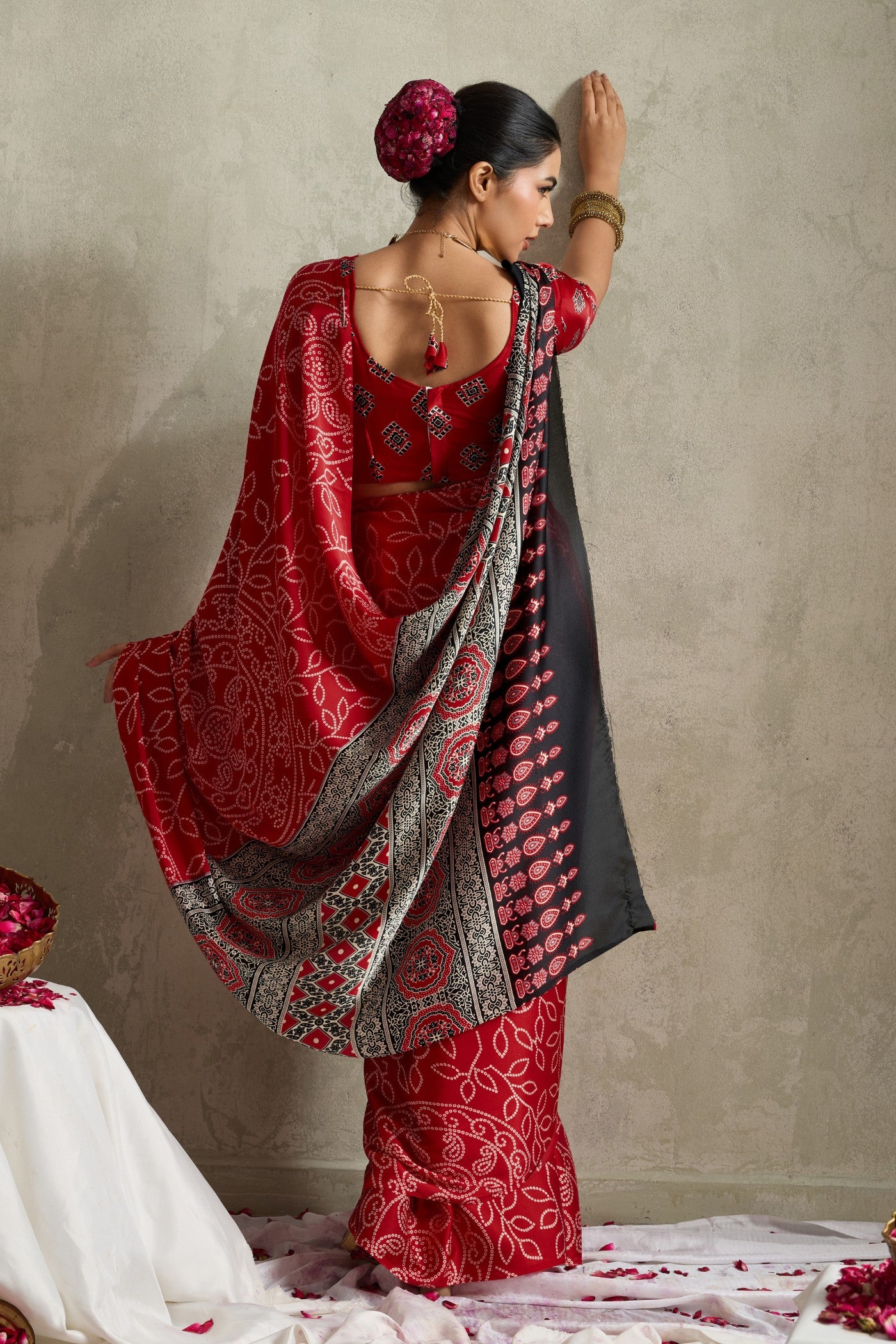 Buy MySilkLove Burn Red Bandhani Printed Silk Saree Online