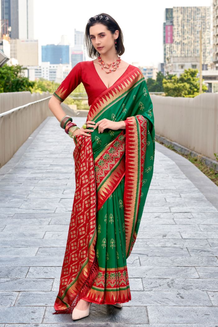Buy MySilkLove Pickled Green Woven Banarasi Saree Online