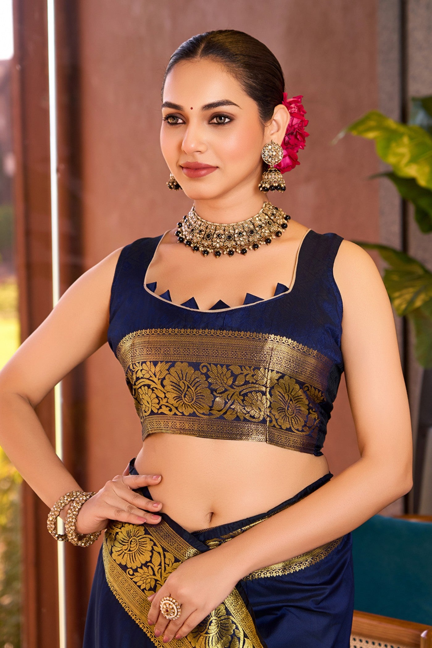 Buy MySilkLove Berry Blue Woven Banarasi Saree Online