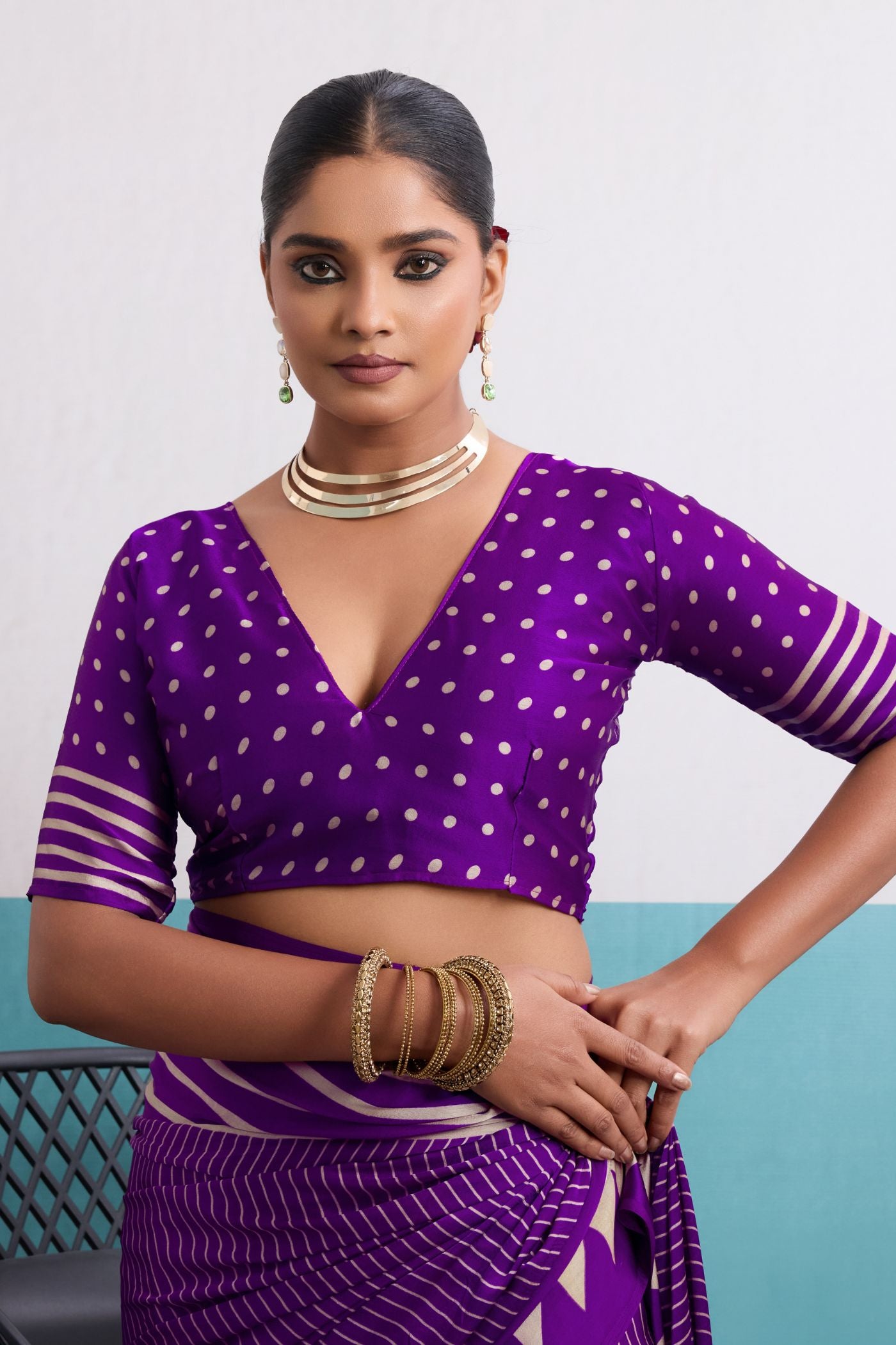 Buy MySilkLove Bloom Purple Stripe Ajrakh Printed Satin Crepe Silk Saree Online