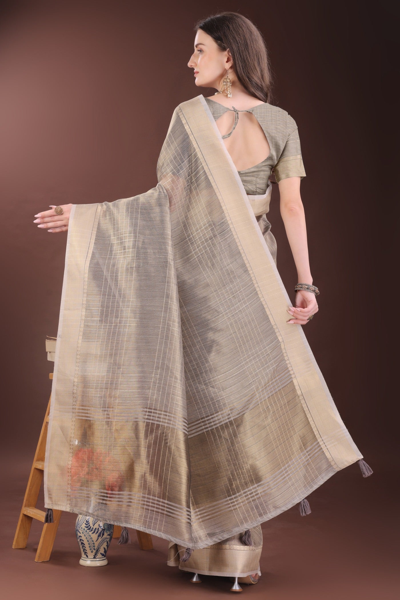 Buy MySilkLove Coin Grey Woven Organza Saree Online