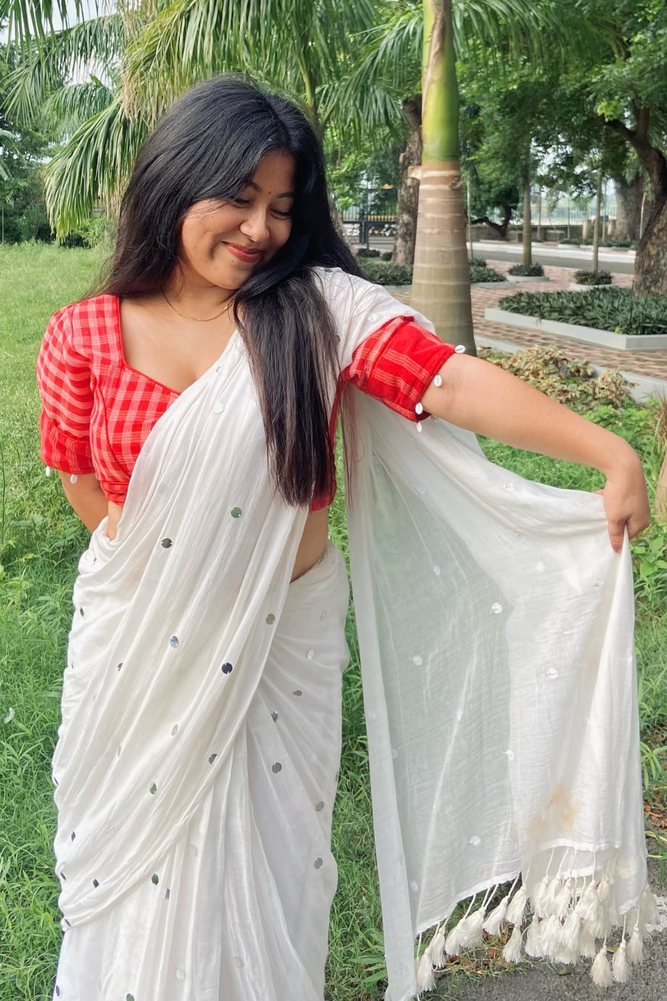 Buy MySilkLove Snow White Cotton Chumki Handloom Saree Online