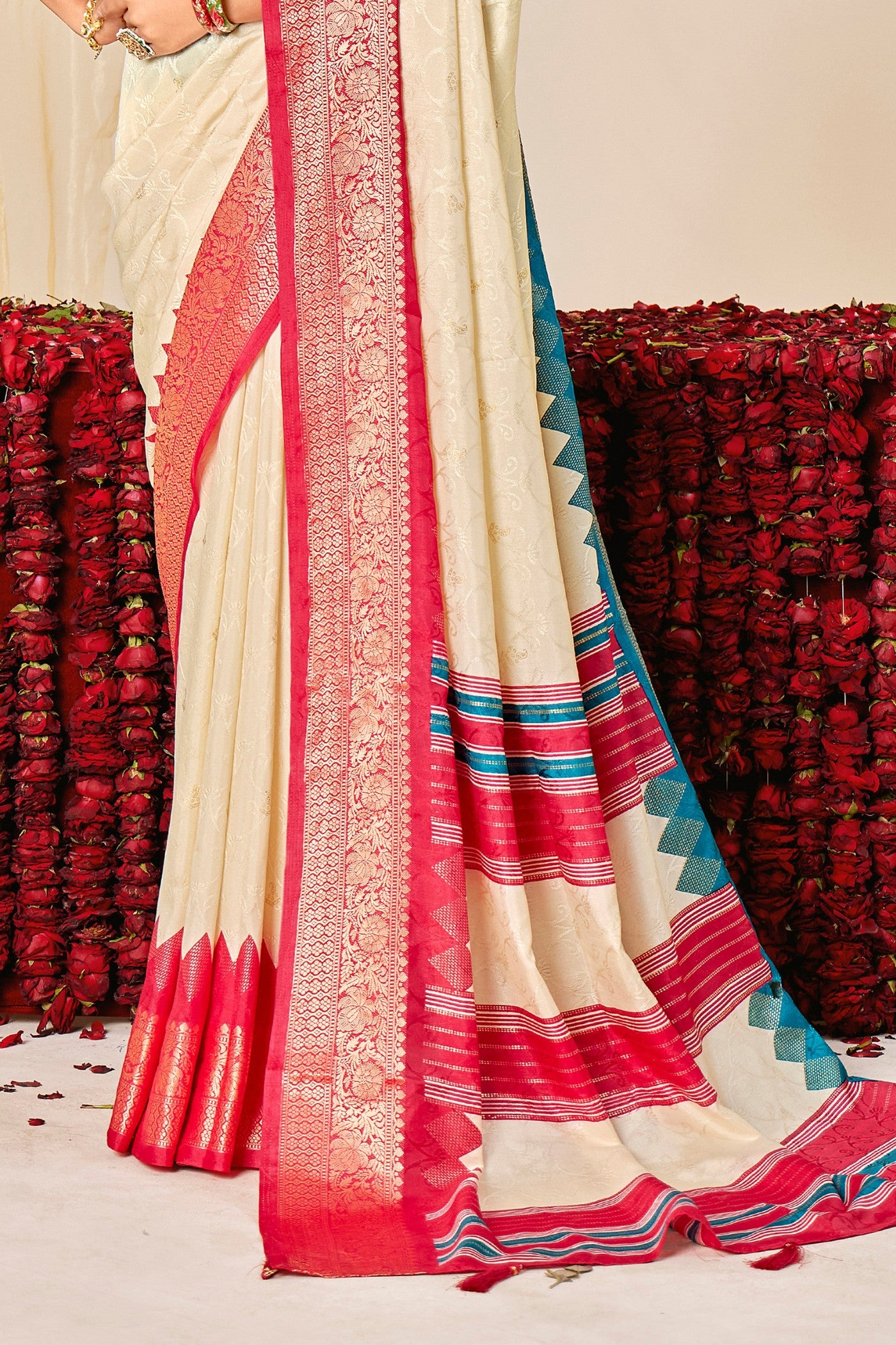 Buy MySilkLove Wheat Cream Tussar Printed Silk Saree Online