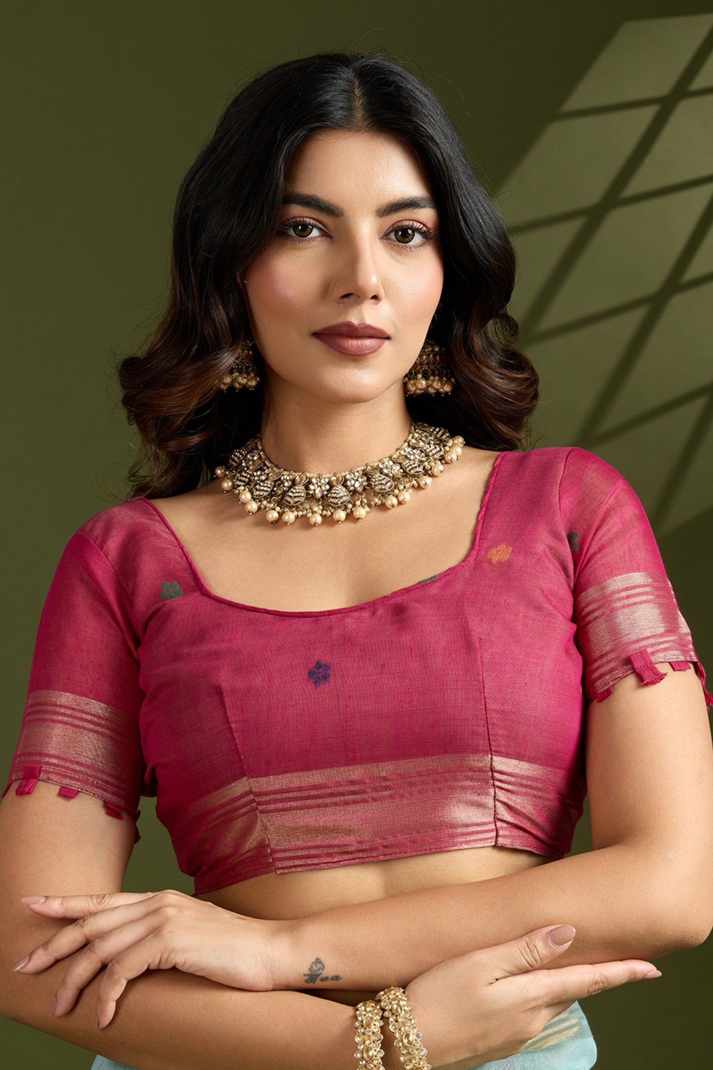 Buy MySilkLove Tiffany Blue Woven Muga Cotton Paithani Saree Online