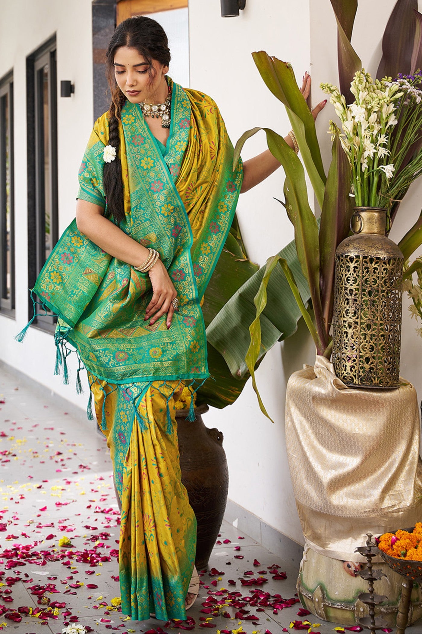 Buy MySilkLove Trombone Yellow Banarasi Woven Soft Silk Saree Online