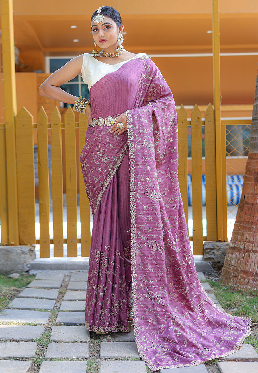 Silkmark Tussar Gleaming Blockprint Yellow & Purple Saree main image 1