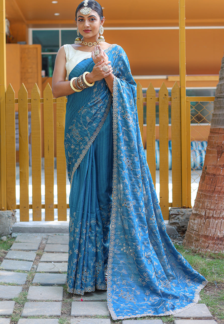 Buy MySilkLove Blumine Embroidered Tussar Silk Saree Online