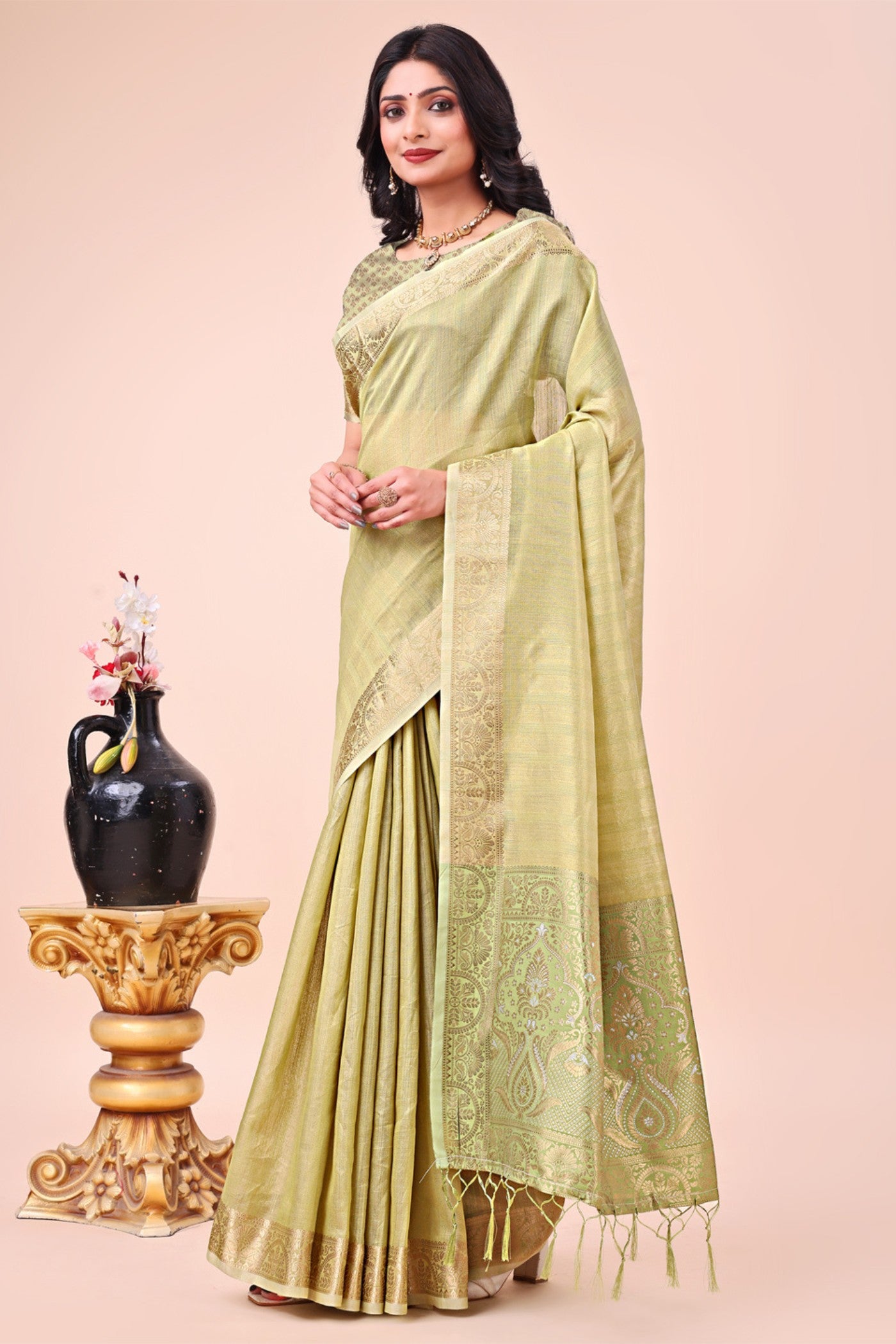 Buy MySilkLove Salt Cream Woven Organza Saree Online