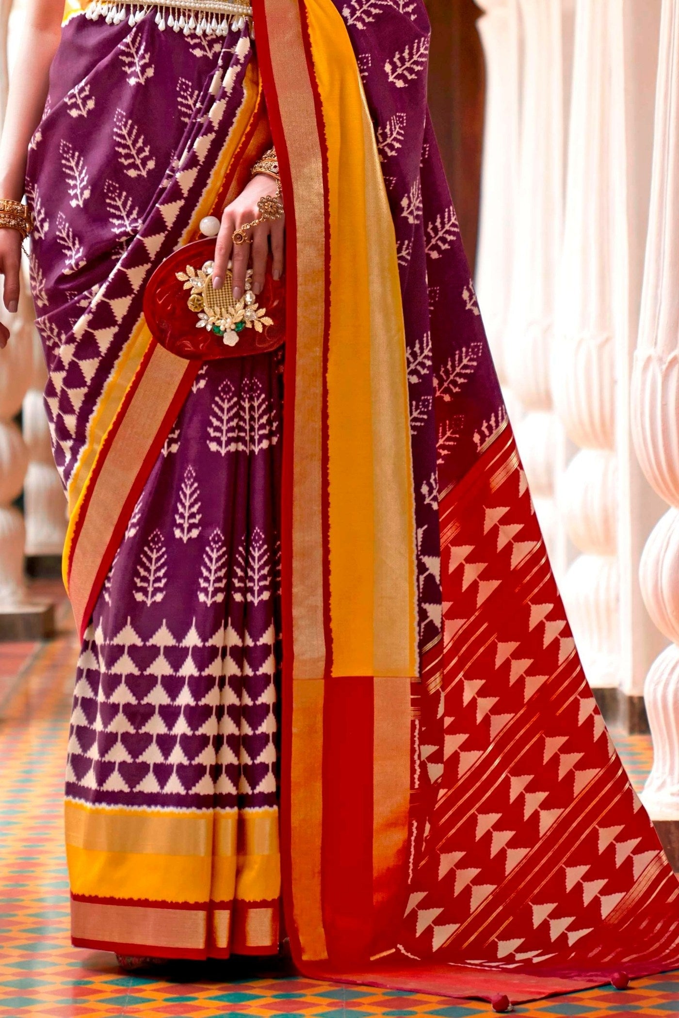 Buy MySilkLove Aubergine Purple Printed Patola Saree Online