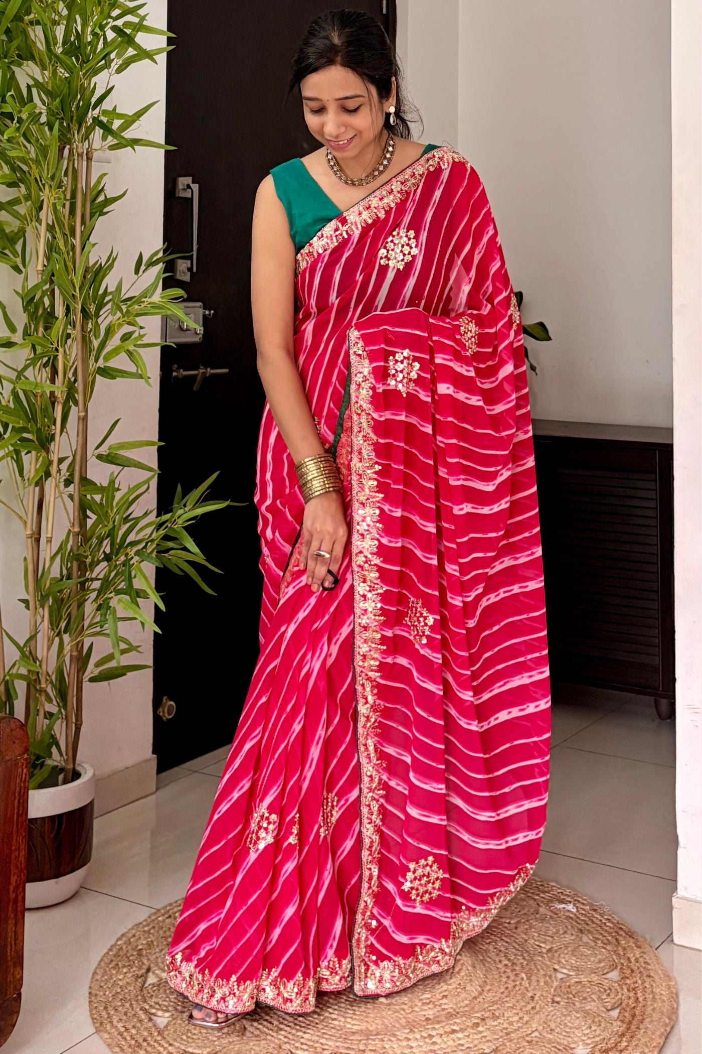 Buy MySilkLove Scarlet Red Designer Bandhani Saree with Designer Handwork Blouse Online