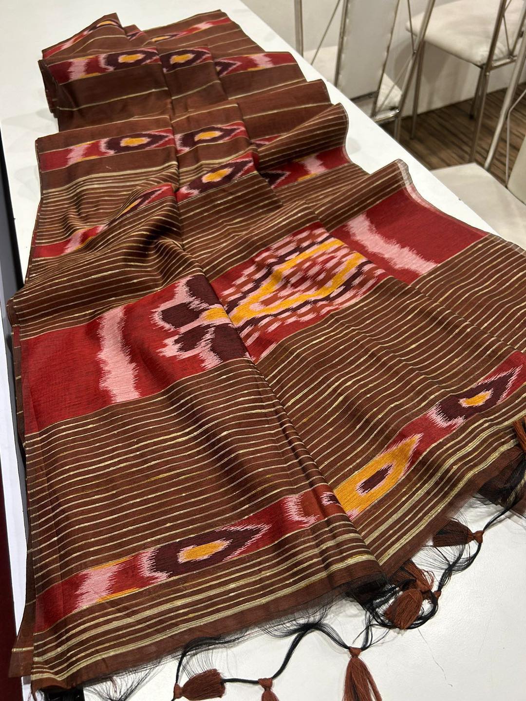 Buy MySilkLove Wood Brown Soft Ikkat Cotton Woven Saree Online
