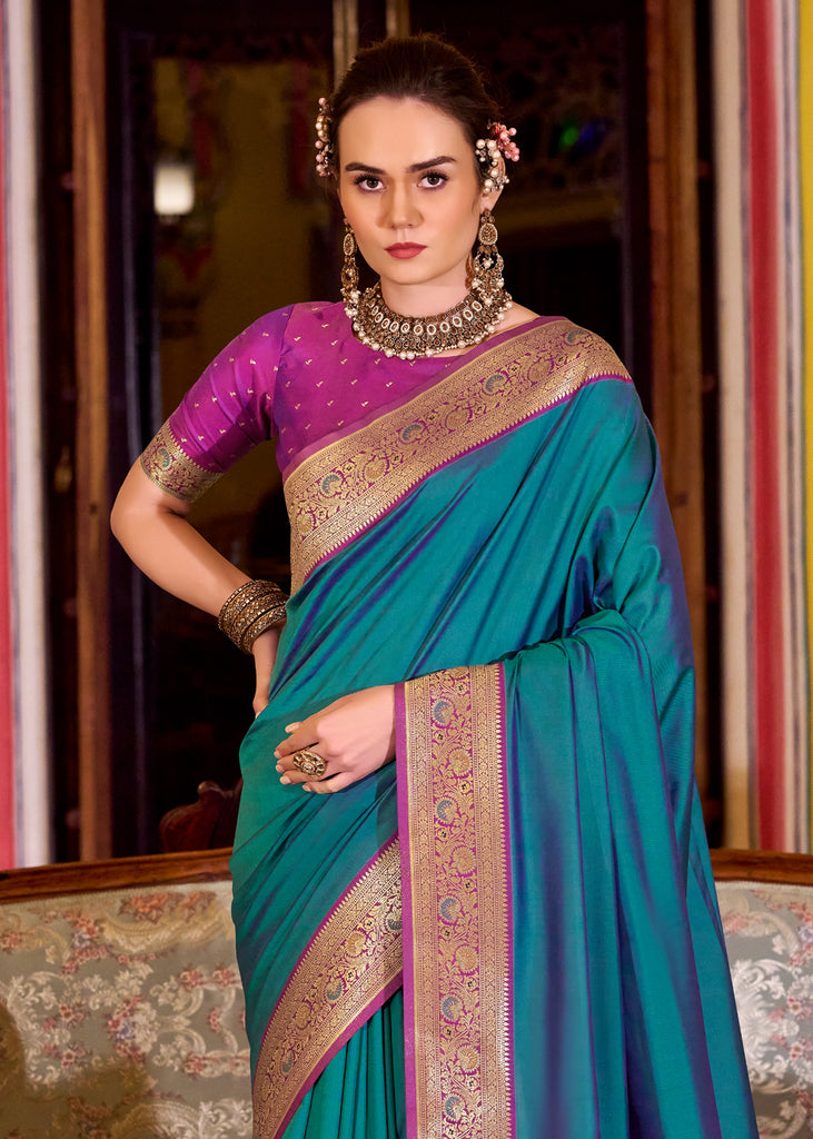 Buy MySilkLove Cobalt Blue Woven Banarasi Soft Silk Saree Online