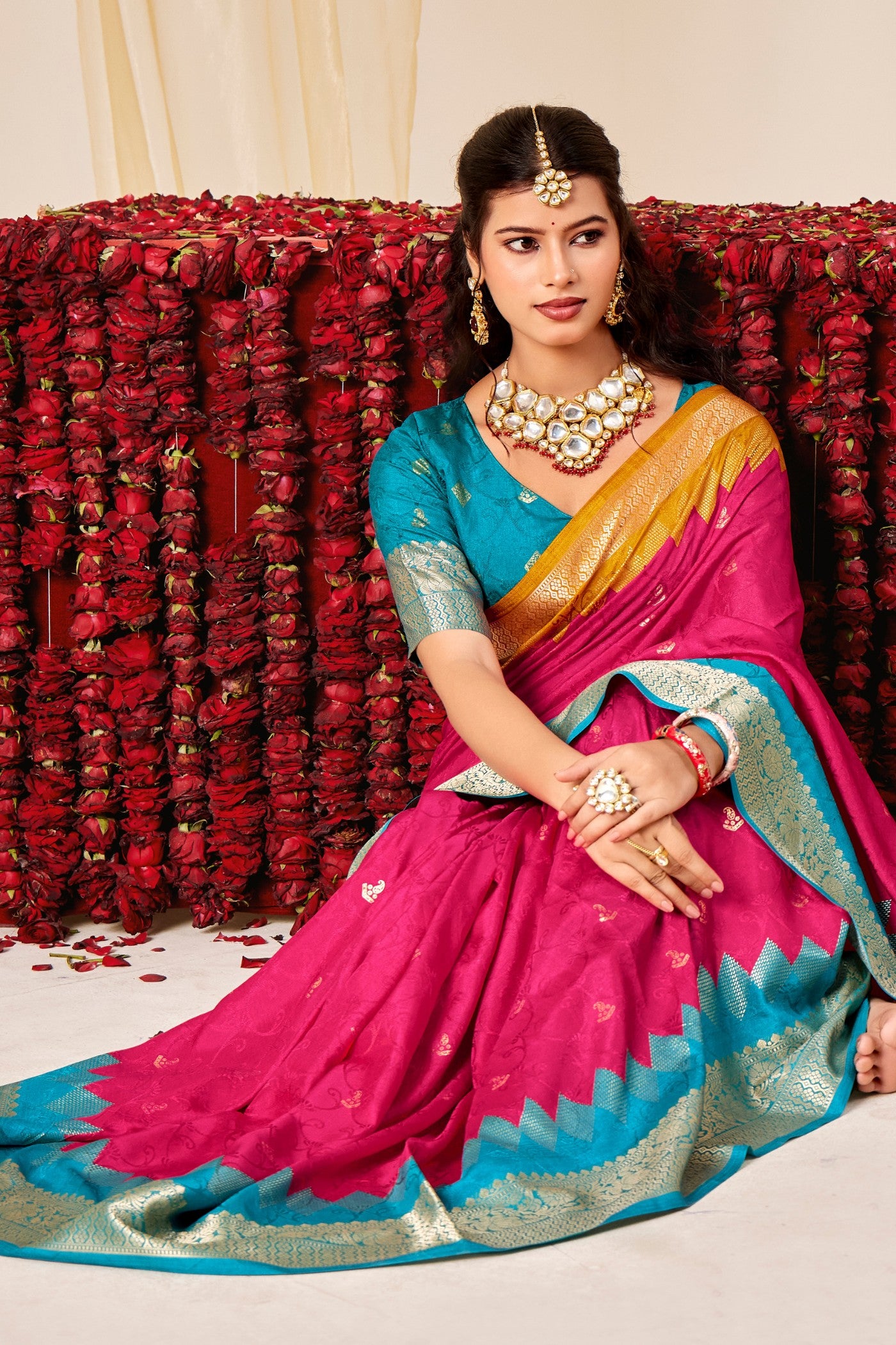 Buy MySilkLove Neon Pink Tussar Printed Silk Saree Online
