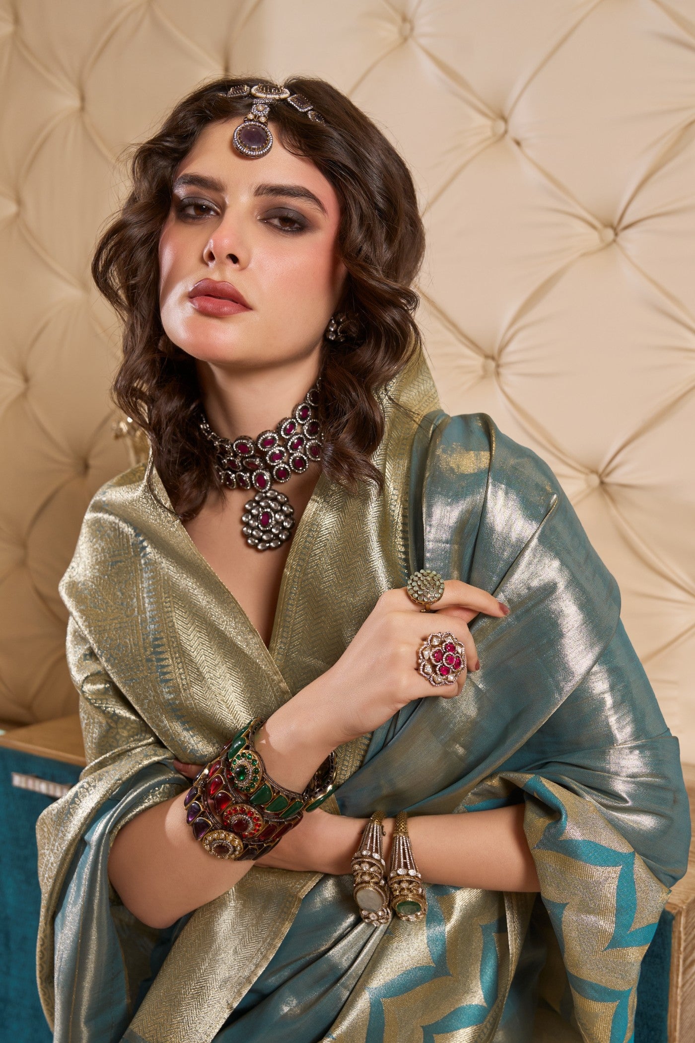 Buy MySilkLove Volt Blue Handloom Tissue Saree Online