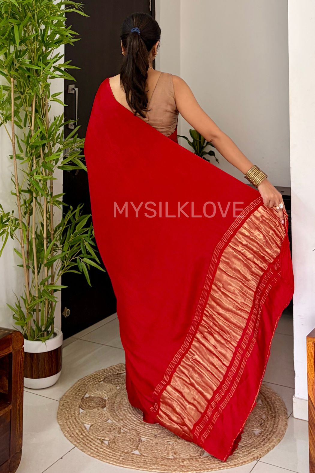 Buy MySilkLove Regal Ruby Red Modal Pure Gajji Silk Saree with Lagdi Zari Pallu Saree Online