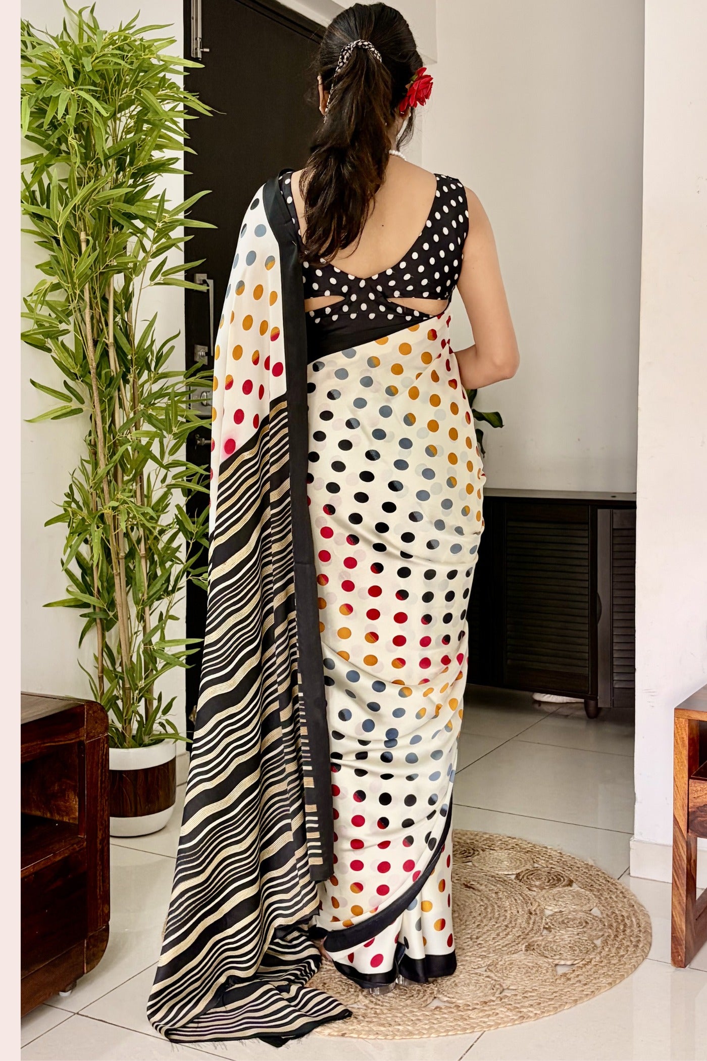 Buy MySilkLove Celestial White and Black Patola Printed Satin Crepe Saree Online