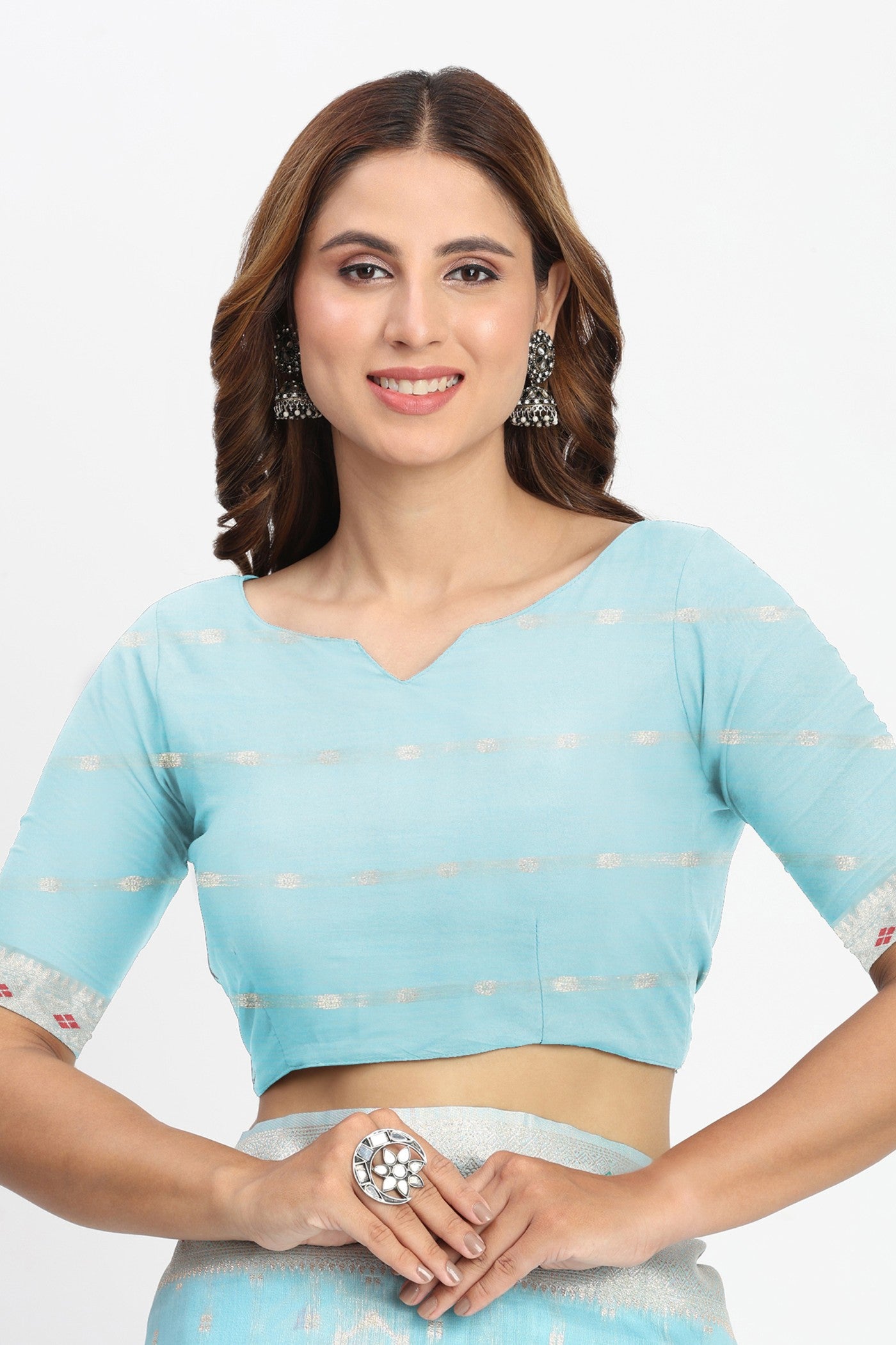 Buy MySilkLove Sky Blue Woven Linen Cotton Saree Online
