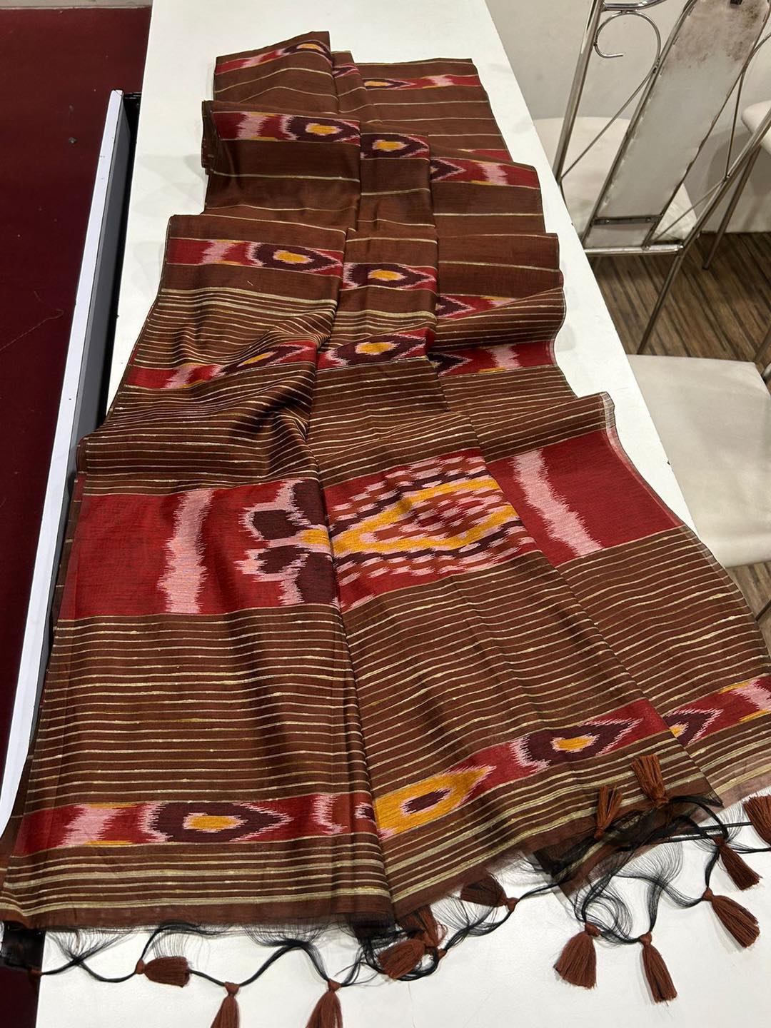 Buy MySilkLove Wood Brown Soft Ikkat Cotton Woven Saree Online
