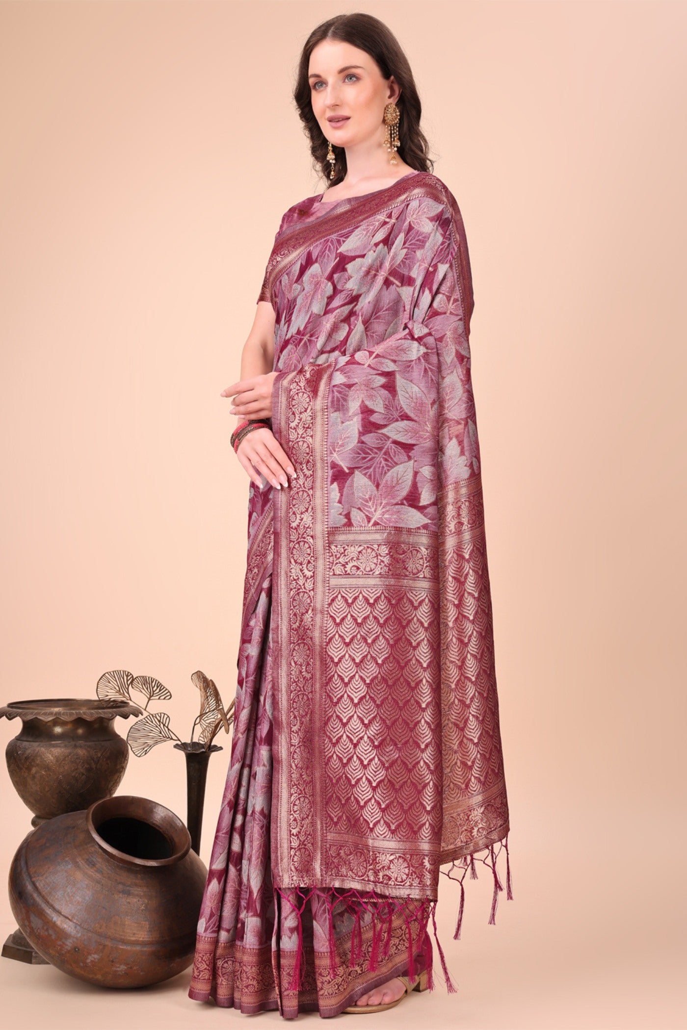 Buy MySilkLove Grape Purple Woven Cotton Saree Online