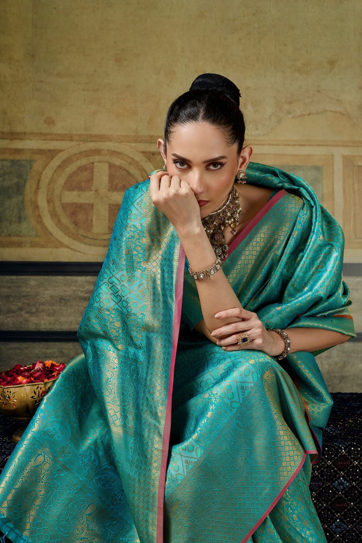 Buy MySilkLove Teal Blue Kanjivaram Handloom Saree Online