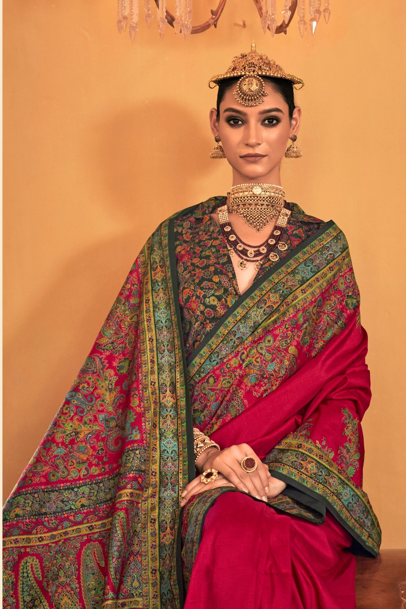 Buy MySilkLove Hibiscus Pink Printed Banarasi Saree Online