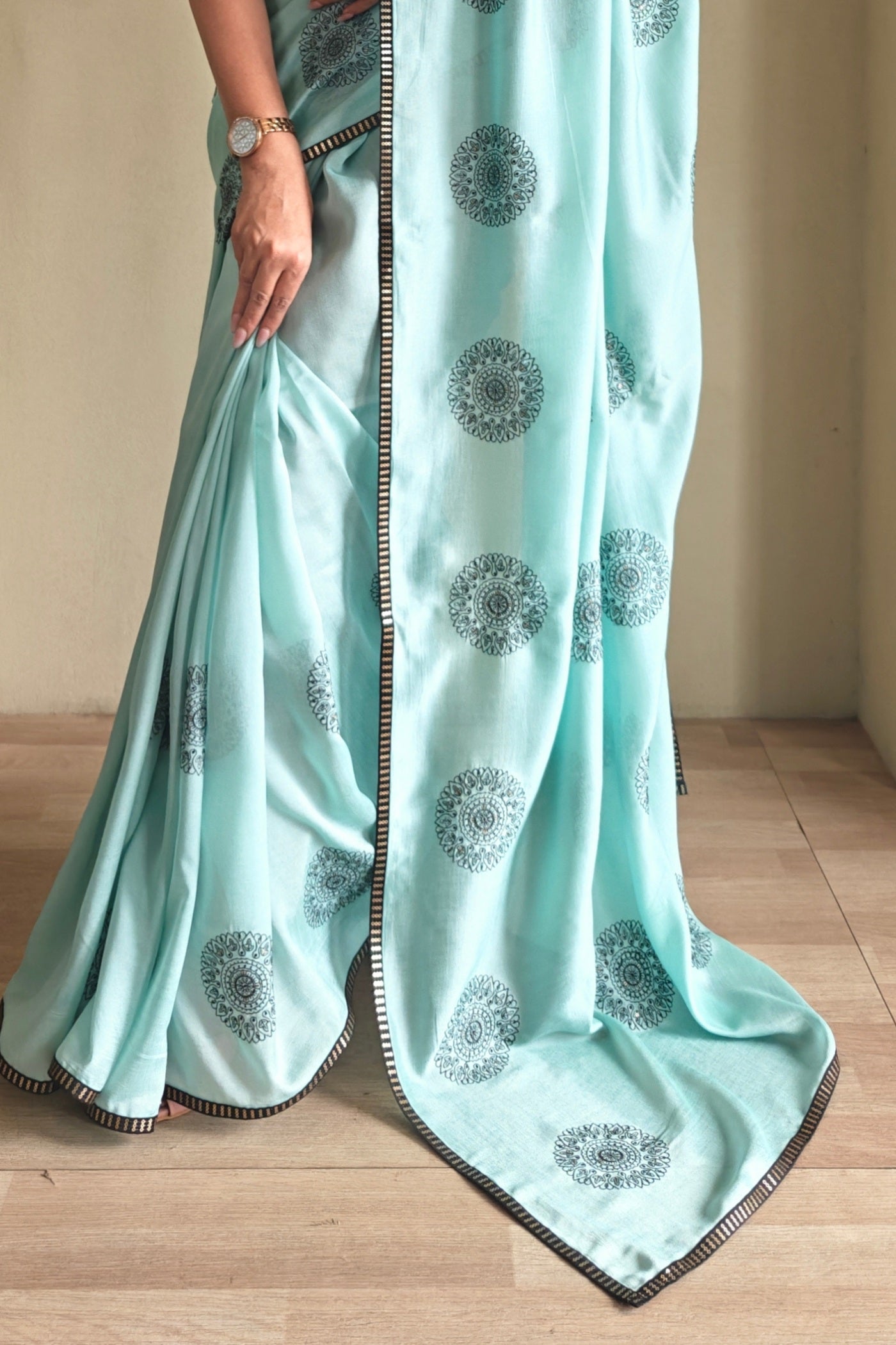 Buy MySilkLove Sky Blue Printed Silk Saree Online