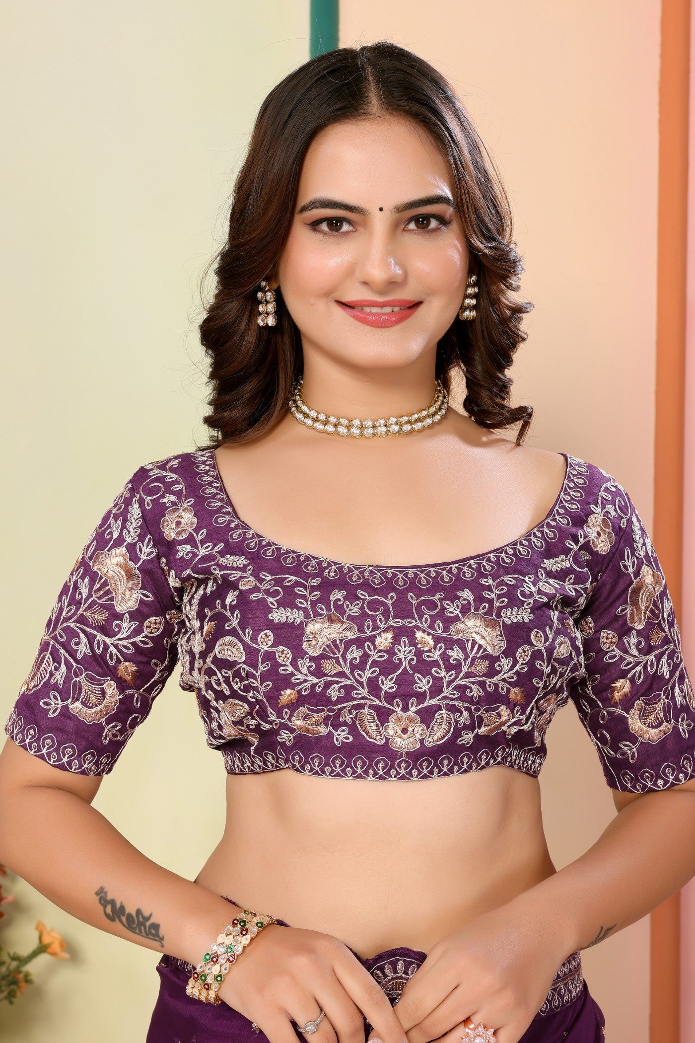 Buy MySilkLove Tyrian Purple Organza Designer Partywear Saree Online