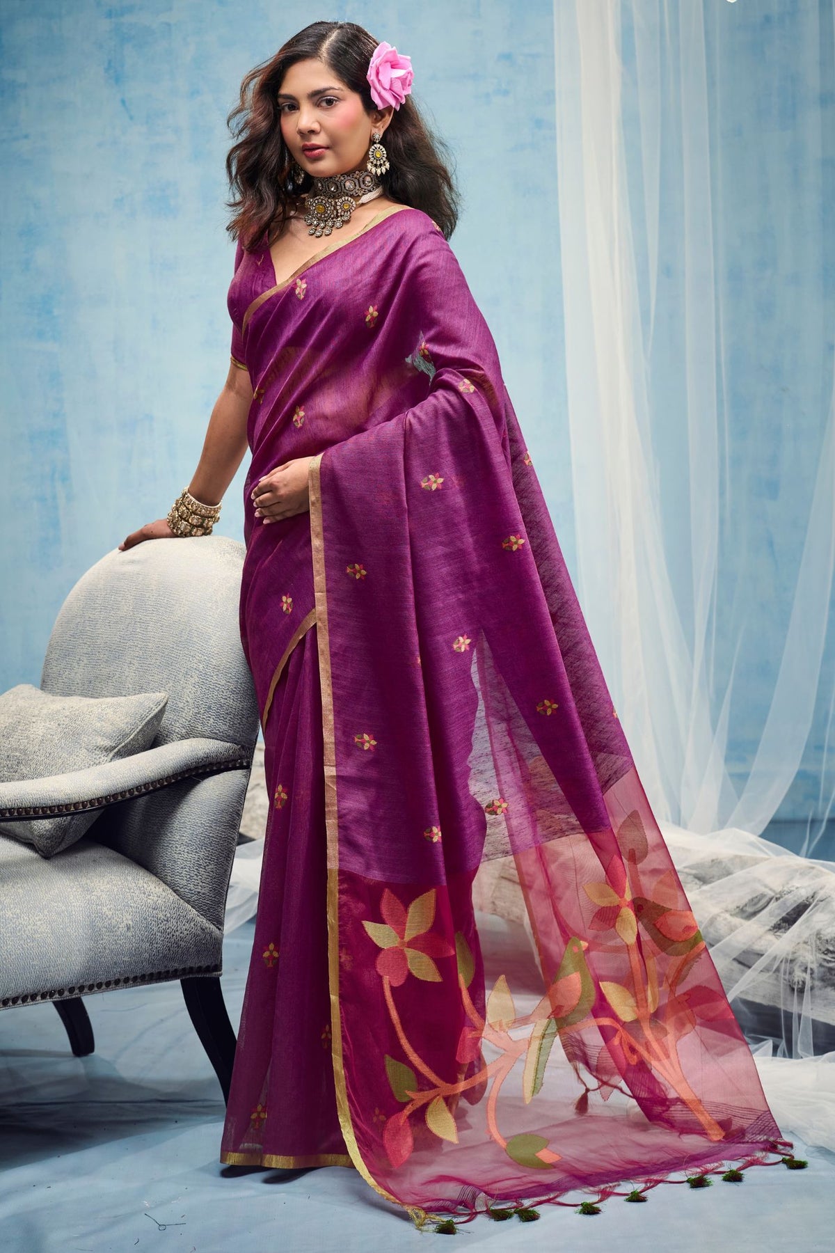 Buy MySilkLove Vermilion Purple Munga Handloom Silk Cotton Saree Online