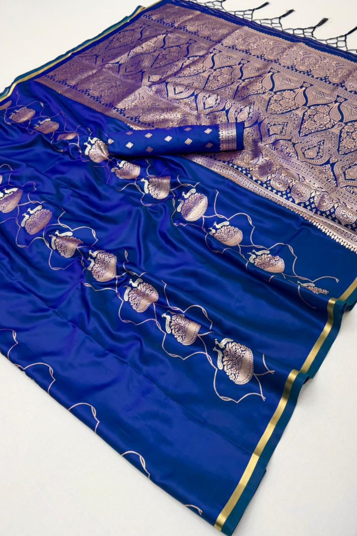 Buy MySilkLove Royal Blue Handloom Satin Silk Saree Online