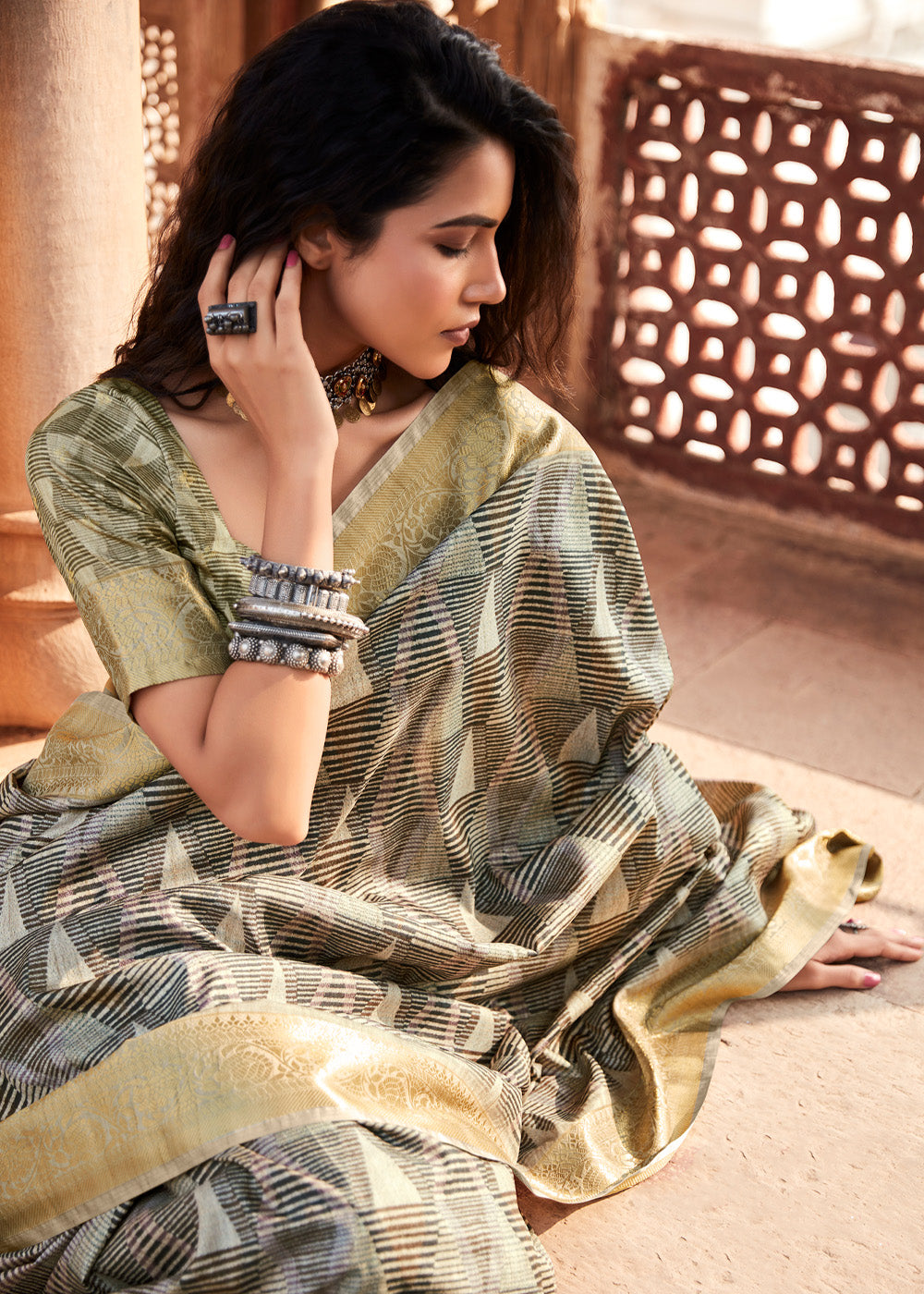 Buy MySilkLove Hurricane Grey Handloom Banarasi Silk Saree Online